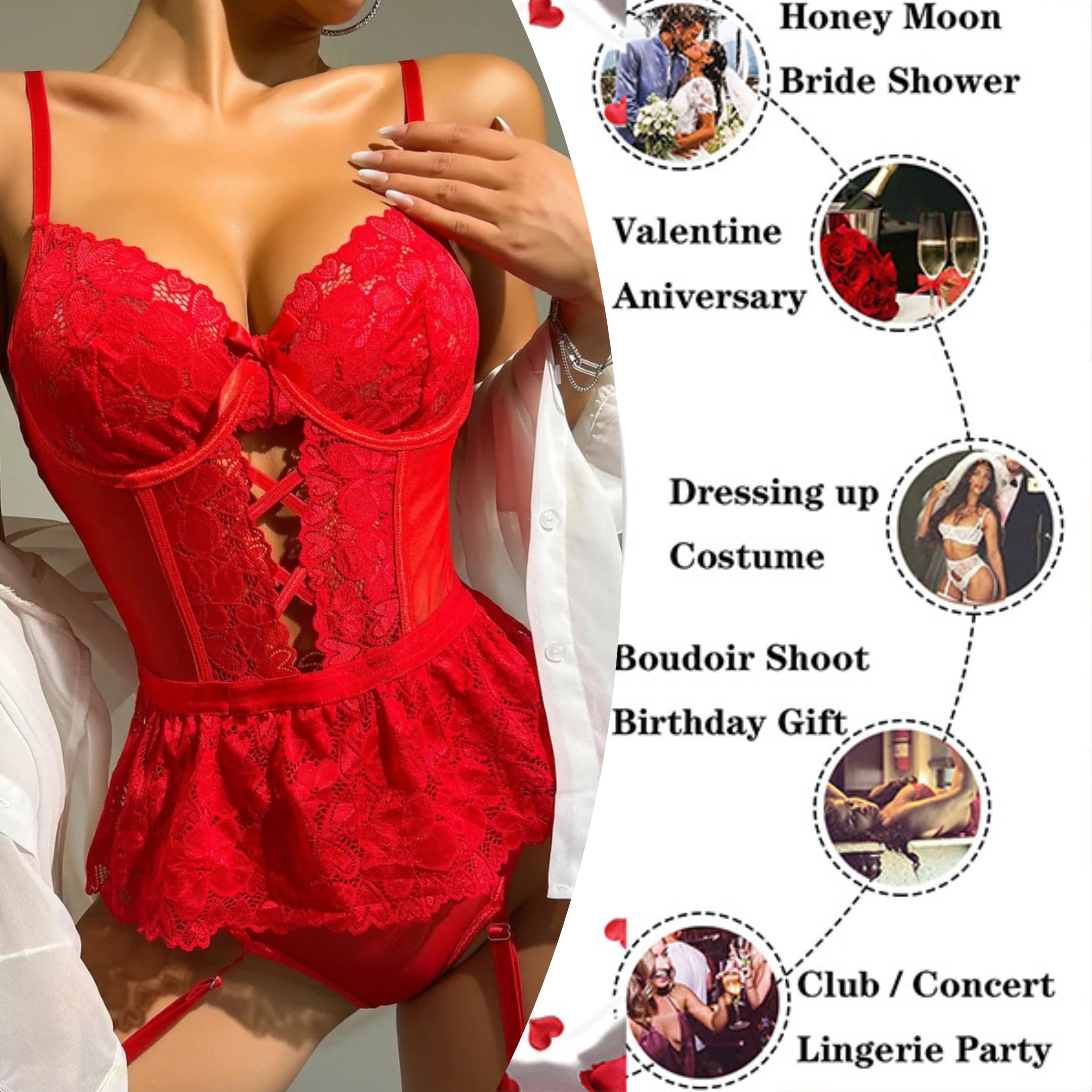 Komplet bielizny Teddy z pończochami, koronkowe body Bielizna na szelkach Bez pleców Przezroczysta siateczka Gorset Bielizna nocna Strappy Babydoll Trykot z głębokim V