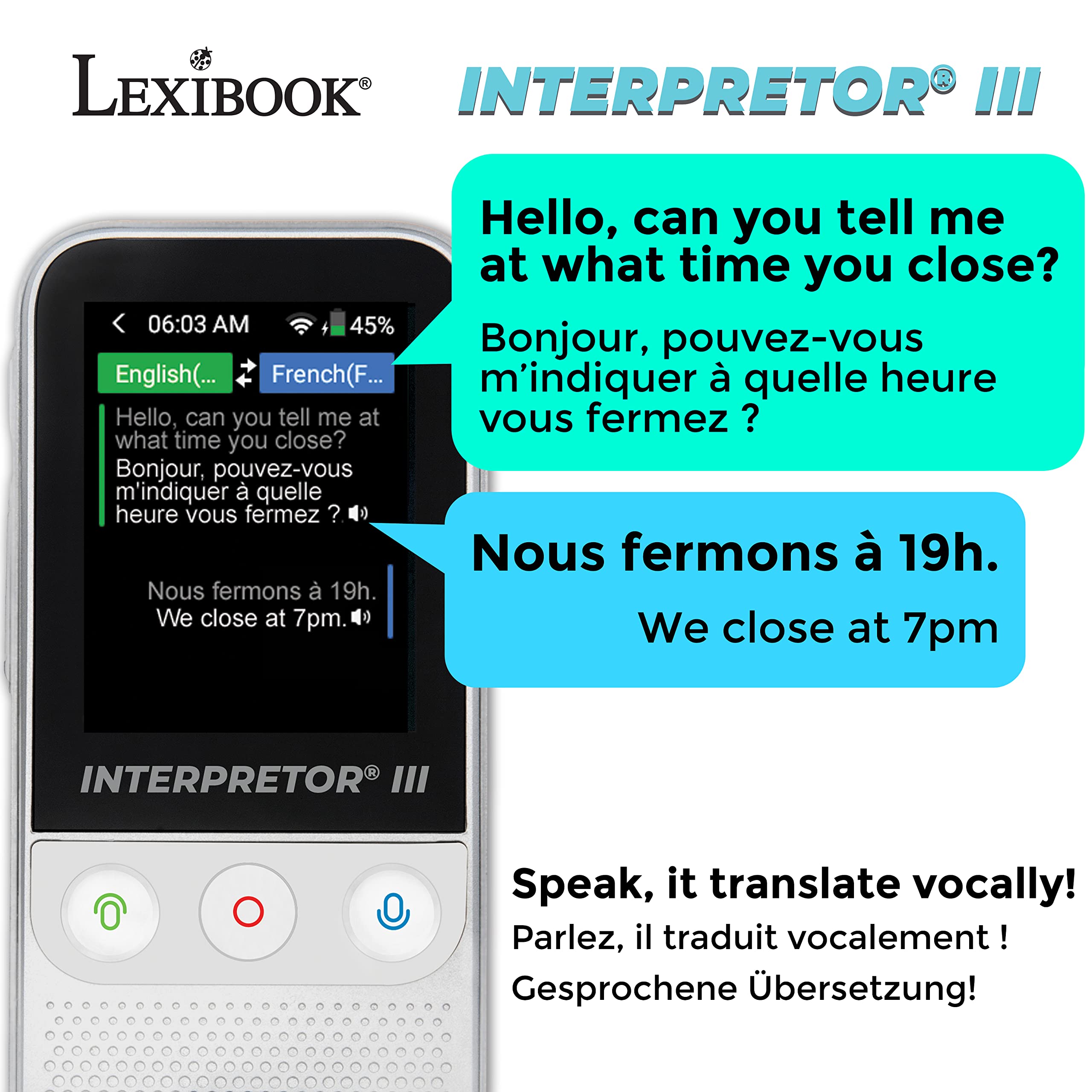 LEXIBOOK, Interpretor 2 Traductor de Voz, NTL3000 | 137 idiomas, traducción por foto, Wi-Fi, soporte offline
