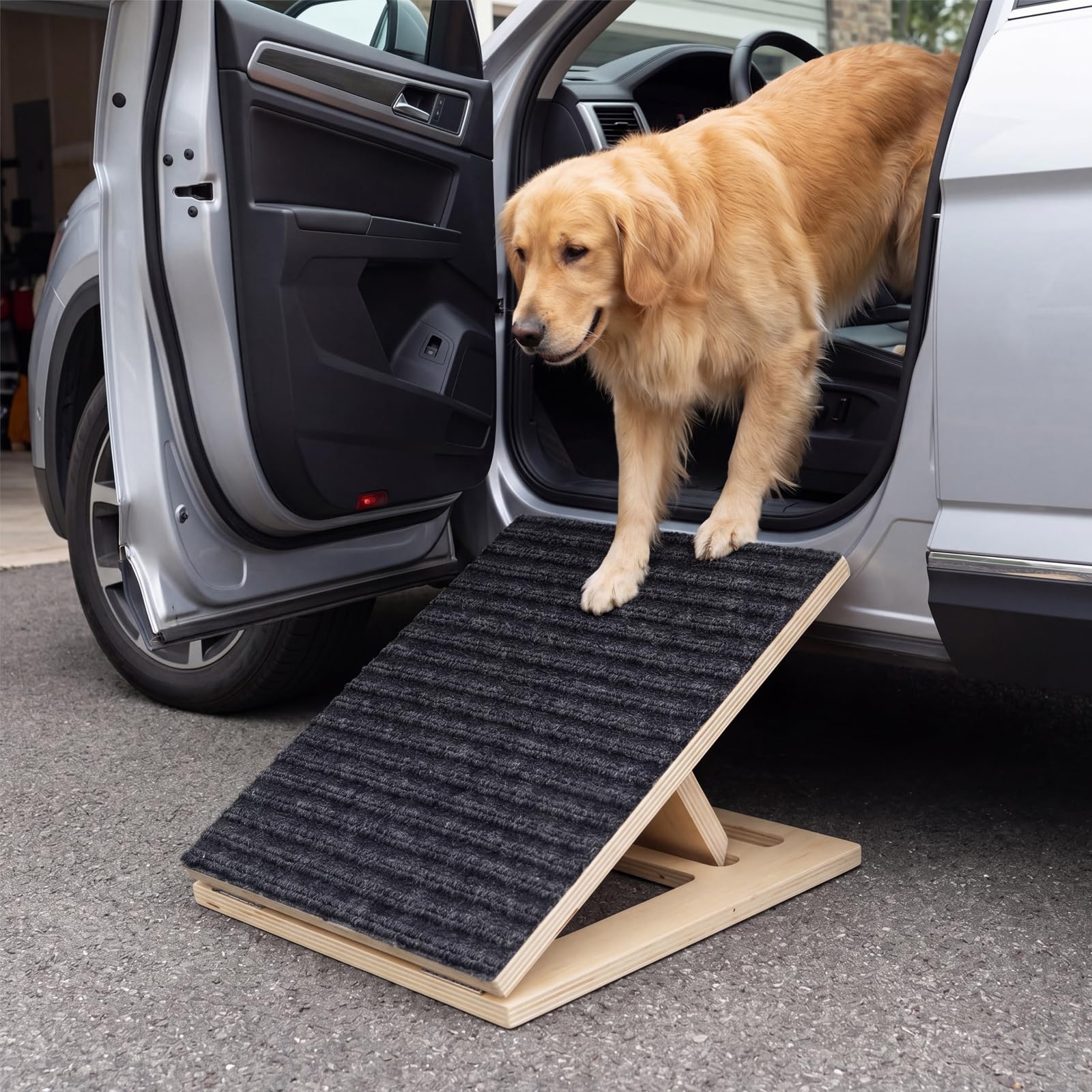 Rampe Chien, Escalier pour Chien Voiture Pliable, Antidérapant Et Sécurisé, Pas Besoin D’Assemblage, Rampe pour Animaux aux Pattes Courtes, Agés Ou Blessés
