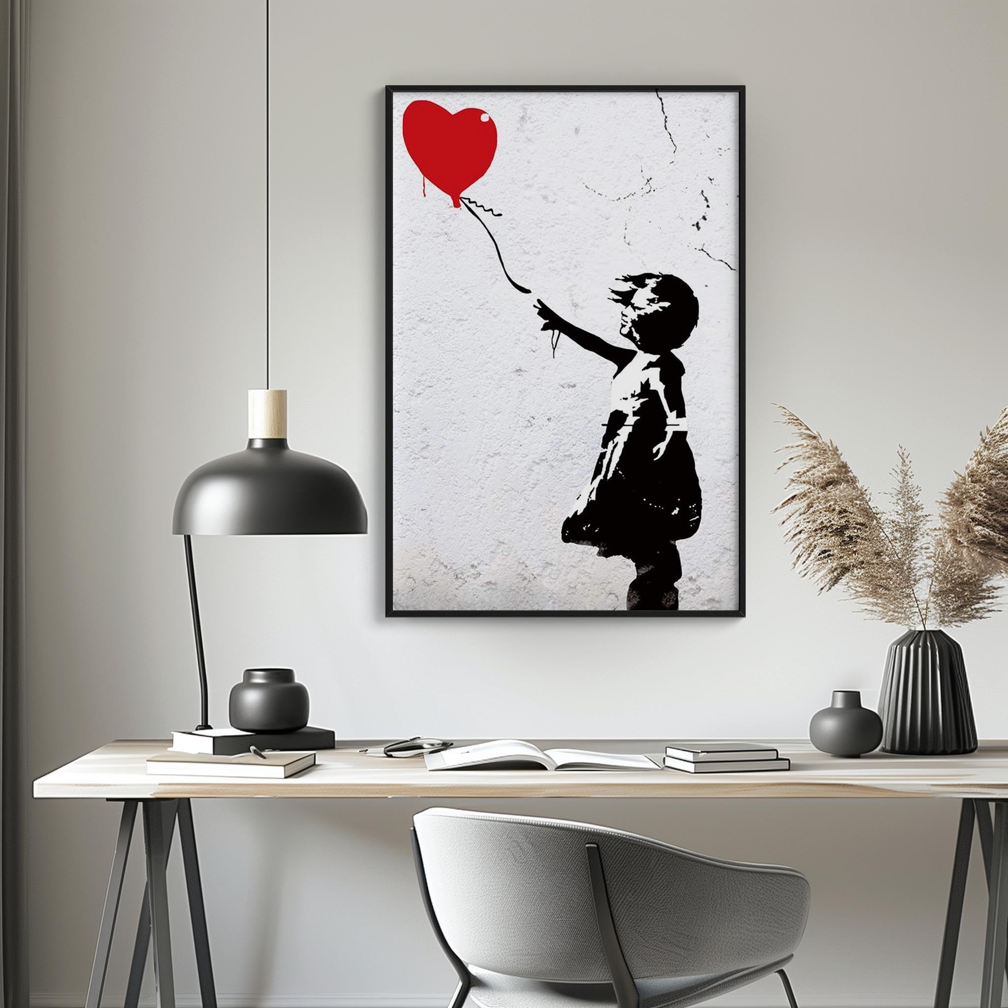 18meng Art Bilder Leinwand Banksy Ballon Mädchen 140x80 cm Wandbild Graffiti Streetart Leinwandbild Groß XXL Kunstdruck Poster für Wohnzimmer Schlafzimmer Büro Wanddeko Leinwand Pictures Mit Rahmen