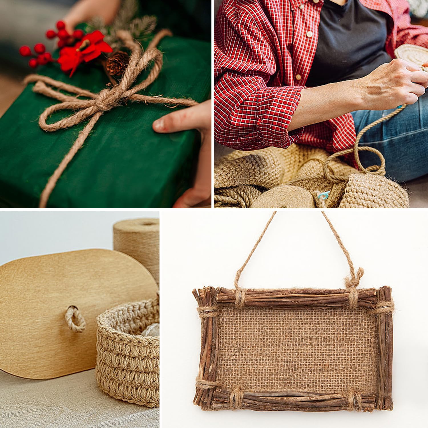 Natural Jute Twine 656 Feet Long String for Crafts Gift Wrapping Christmas Handmade Arts Decoration Packing String Home Decor （6mm * 656feet）