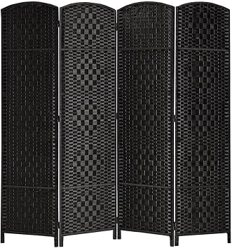 Rose Home Fashion Room Divider, 6 ft Tall Room Dividers and Folding Privacy Screens, 16in Privacy Screen 4 Panel Black Space Temporary Wall Foldable Partition Separation