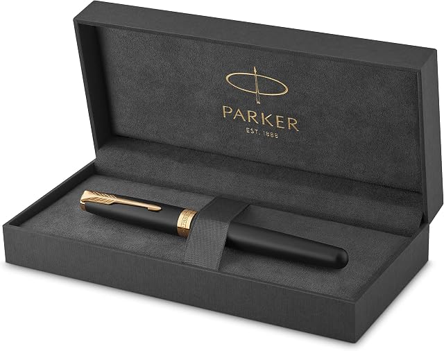 Parker Sonnet Rollerball Pen | Matte Black Lacquer with Gold Trim | Fine Point Black Ink | Gift Box