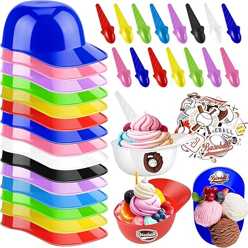 Miniatura 12 de MEEZY Juego de 50 cuencos de helado para casco de béisbol con 25 mini tazas de postre y 25 cucharas, gorra de béisbol reutilizable de 8 onzas