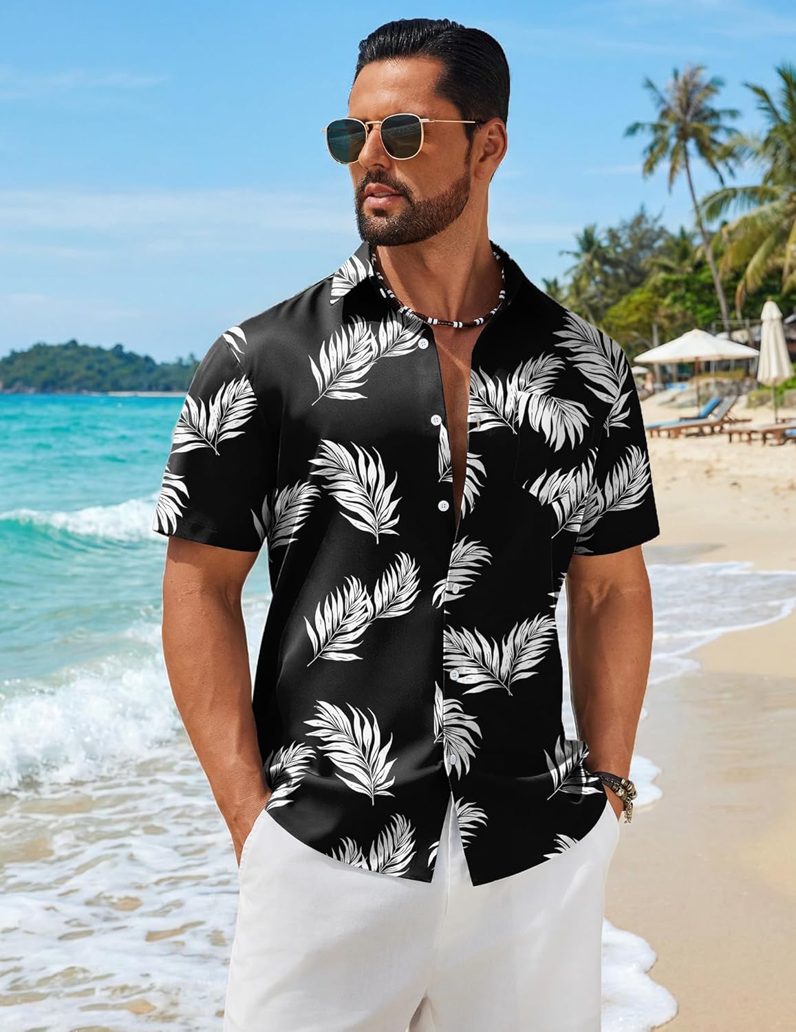 COOFANDY Mens Hawaiian Shirts Short Sleeve Button Down Aloha Shirts Summer Vacation Beach Shirts - Image 2