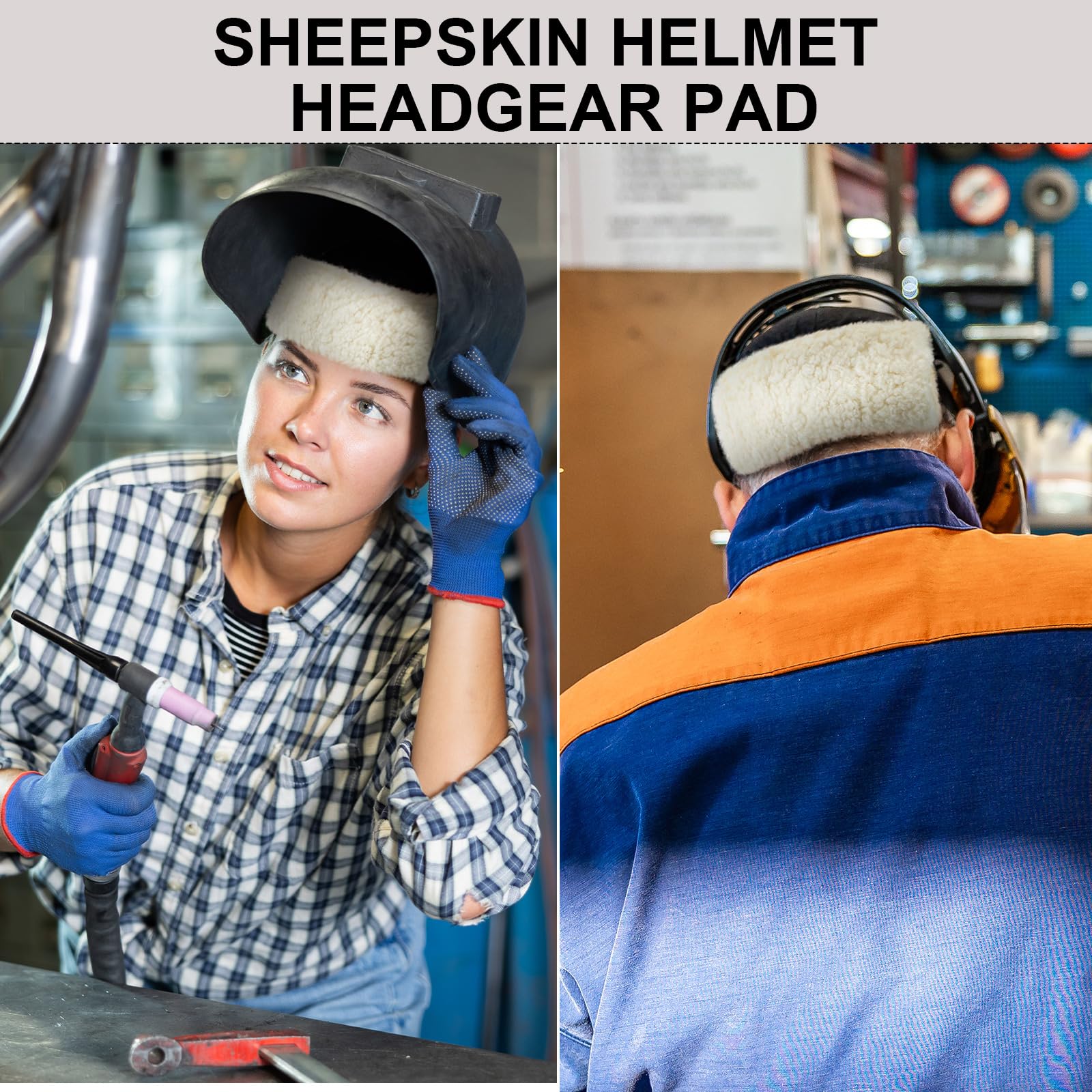 Suncalla 3 almohadillas de piel de oveja para casco de soldadura, accesorios de capucha de soldadura, acolchado de casco duro, lavable, forro de casco de piel de oveja para hombres y mujeres