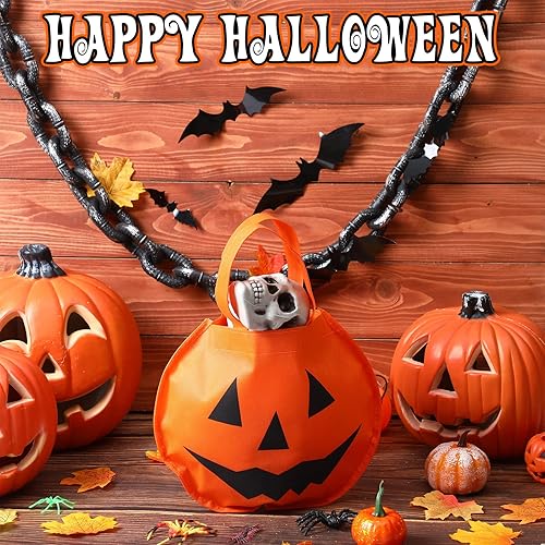Miniatura 2 de Cunno 24 bolsas de recuerdo de fiesta de Halloween de 11.8 x 9.8 pulgadas, bolsas de calabaza, cara de calabaza, bolsa de regalo con asas, bolsas de