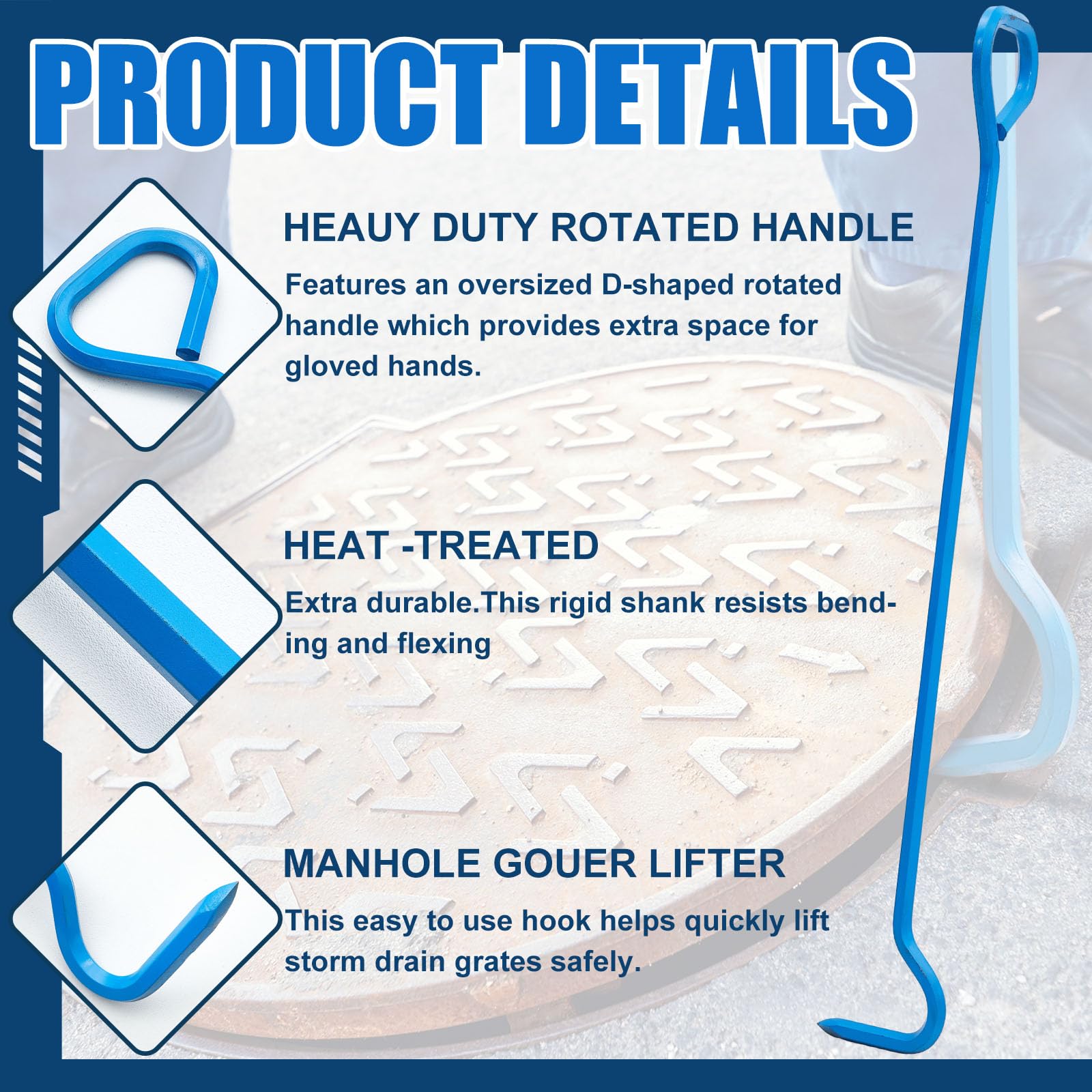 Manhole Cover Hook Tool - 36" Heavy Duty -4