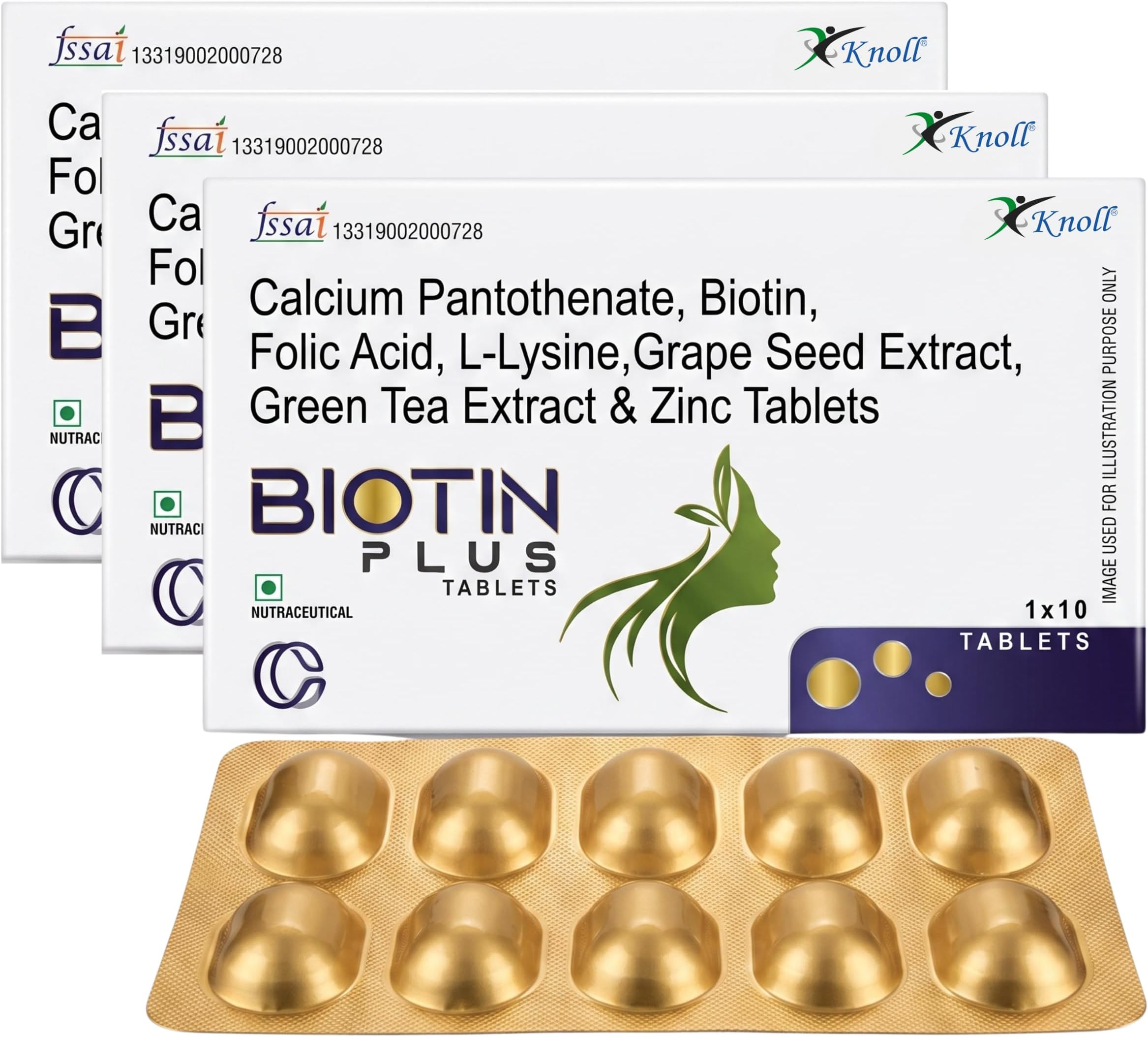 Biotin Plus Tablets with Grape Seed Extract, Green Tea Extract, Zinc & L-Lysine | Supports Hair, Skin & Nail Health | Antioxidant & Nutritional Supplement (3x10 Capsules)