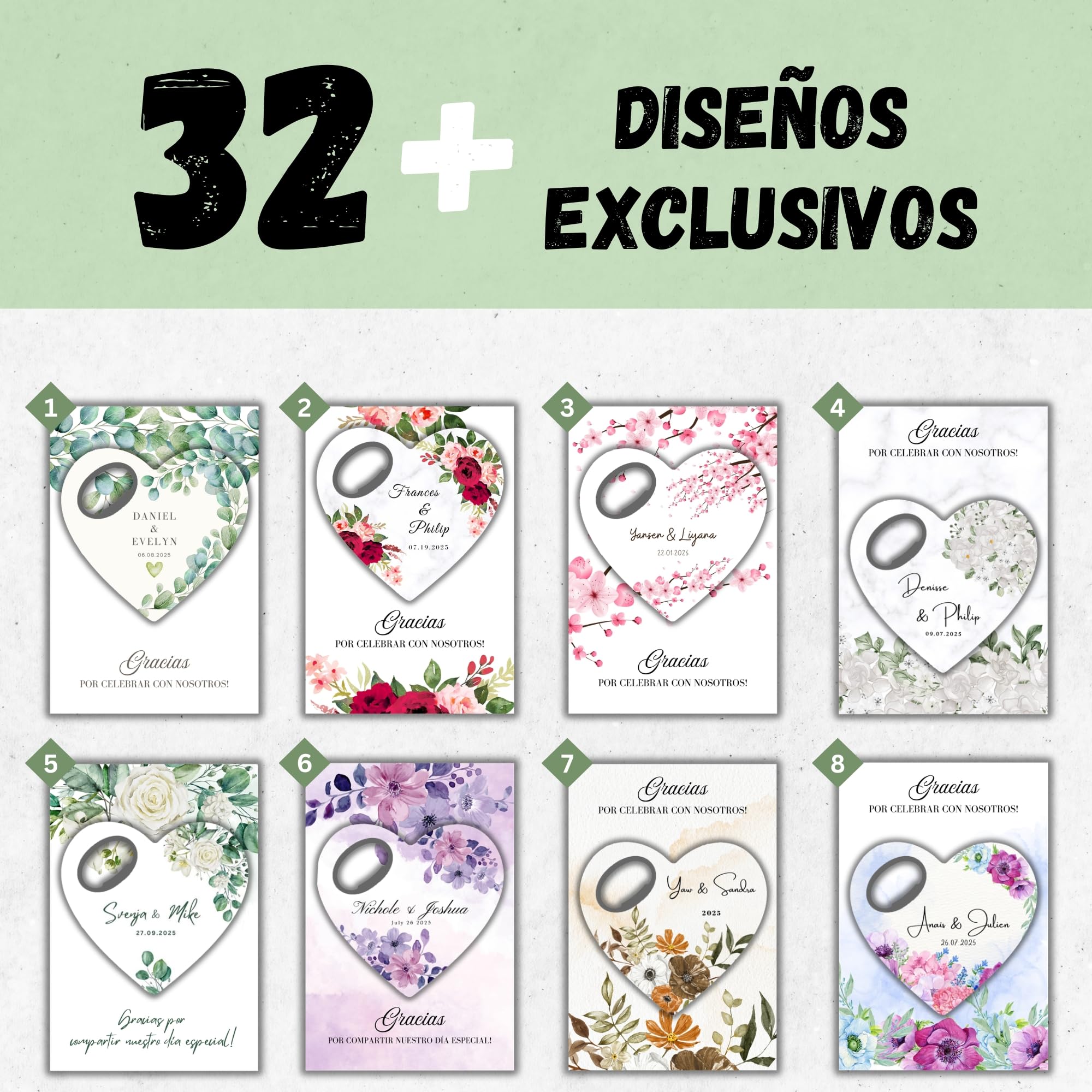 Recuerdo de boda personalizado, Favor de ducha nupcial para la invitada, Recuerdos de boda y abretarjetas con imán de agradecimiento (Pack de 30) (Abrebotellas + Tarjeta de Agradecimiento)