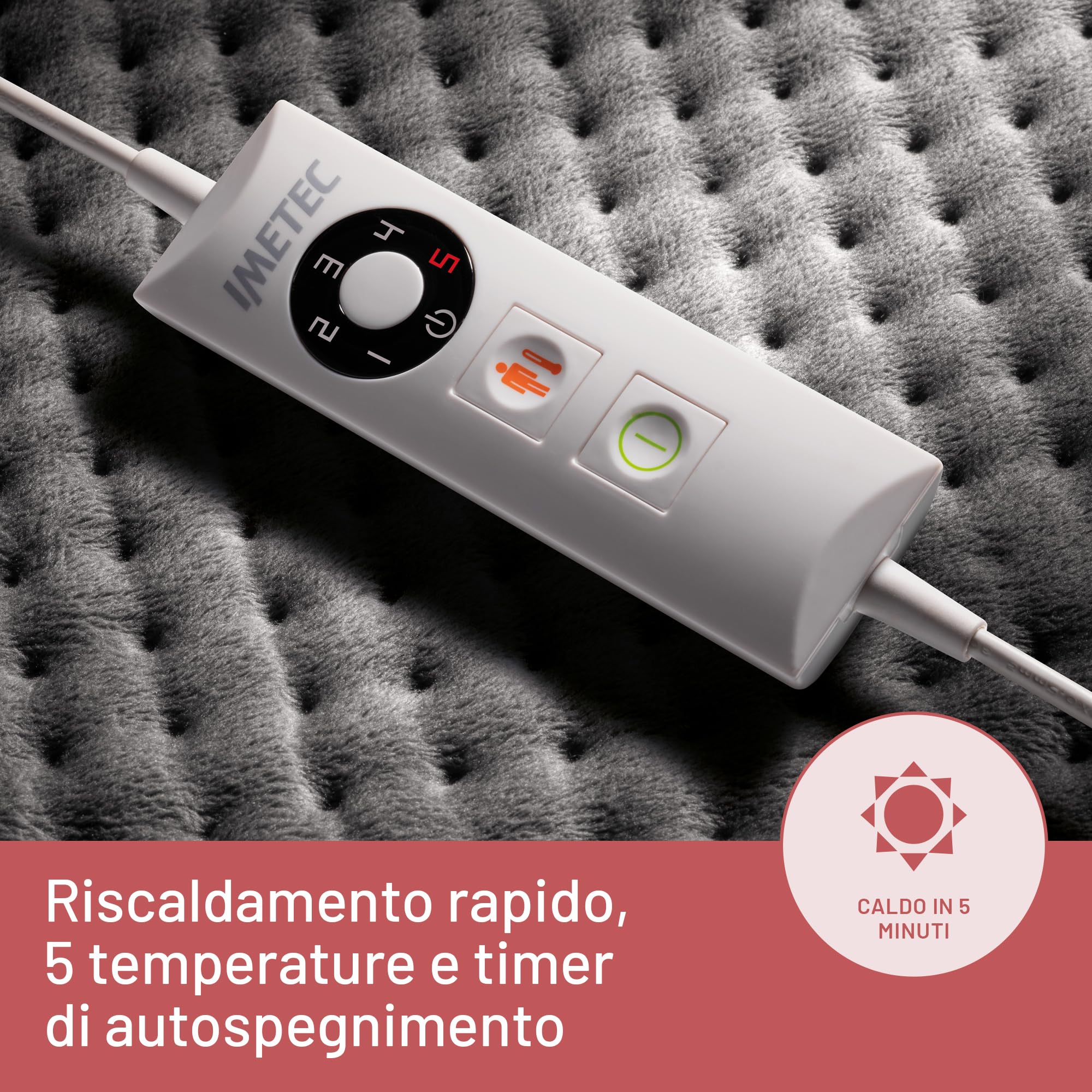 Imetec Intellisense XL, Termoforo Extra Large Schiena e Gambe, Cuscino termico, 38x50 cm, Tessuto Micro Peluche, 5 Temperature, Electro Block di Sicurezza, Riscaldamento Rapido, Lavabile in Lavatrice