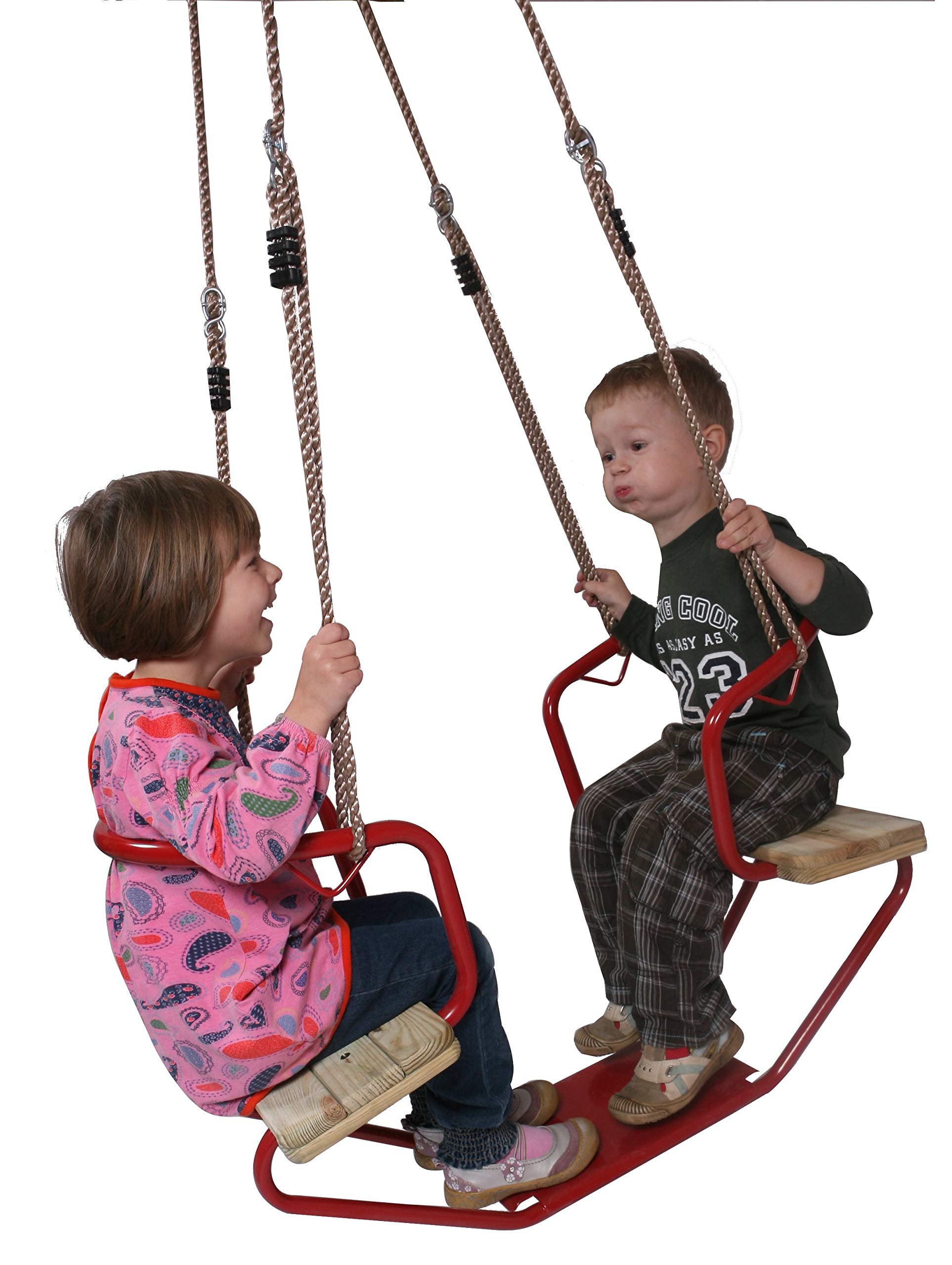 Balançoire Double En Plastique JUST FUN - Pour 2 Enfants, Cordes Réglables 10 Mm, Dimensions 90x38x66 Cm, Bleu - 8