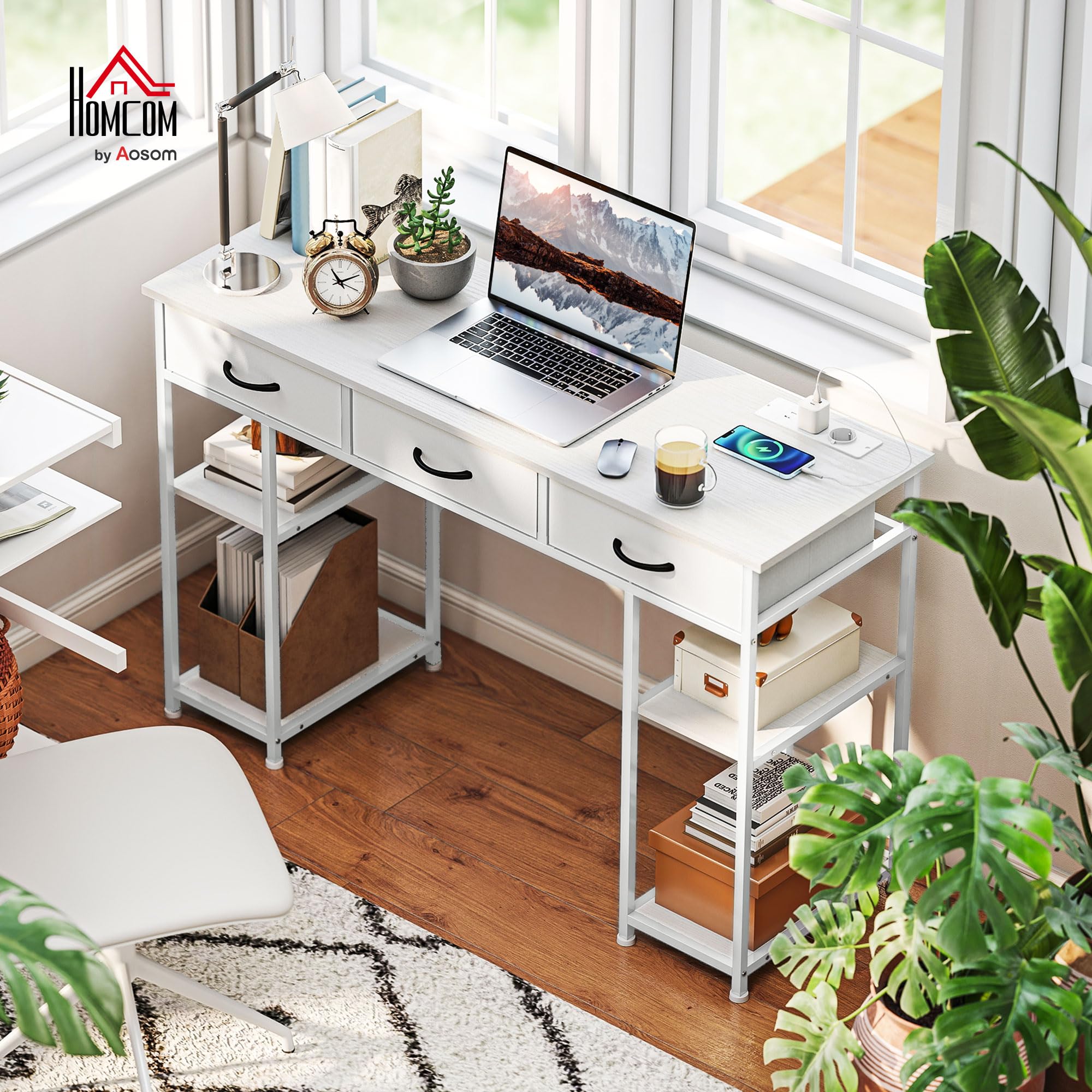 HOMCOM Escritorio con Puertos de Carga USB y USB-C Blanco 120x40x76 cm