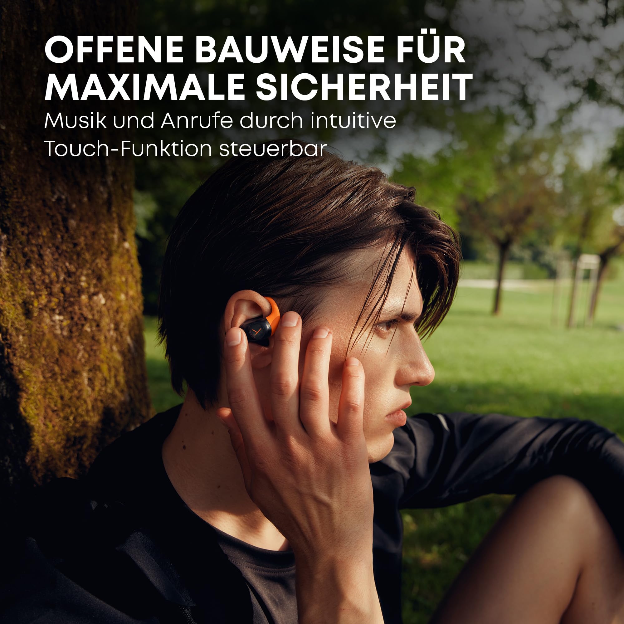 beyerdynamic AMIRON 200 True Wireless, Open-Ear Sportkopfhörer mit ergonomischen Ohrbügel, Bluetooth 5.3, 36 Stunden Akkulaufzeit in Schwarz