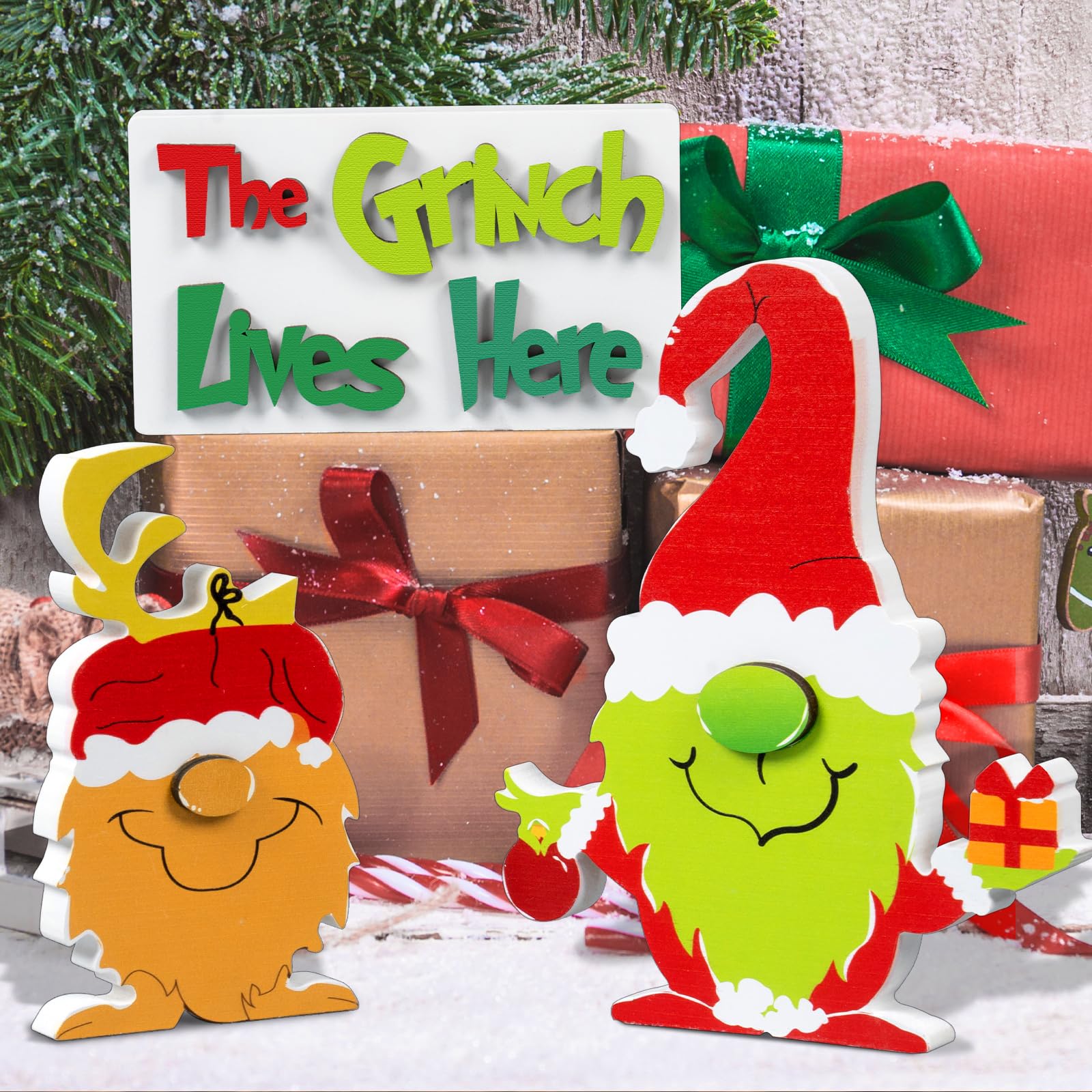 Christmas Decorations Indoor for Table - 3pcs Wooden Christmas Table Centerpieces 3D Gnome Decorations Christmas Sign for Xmas Decorations Indoor Holiday Decor