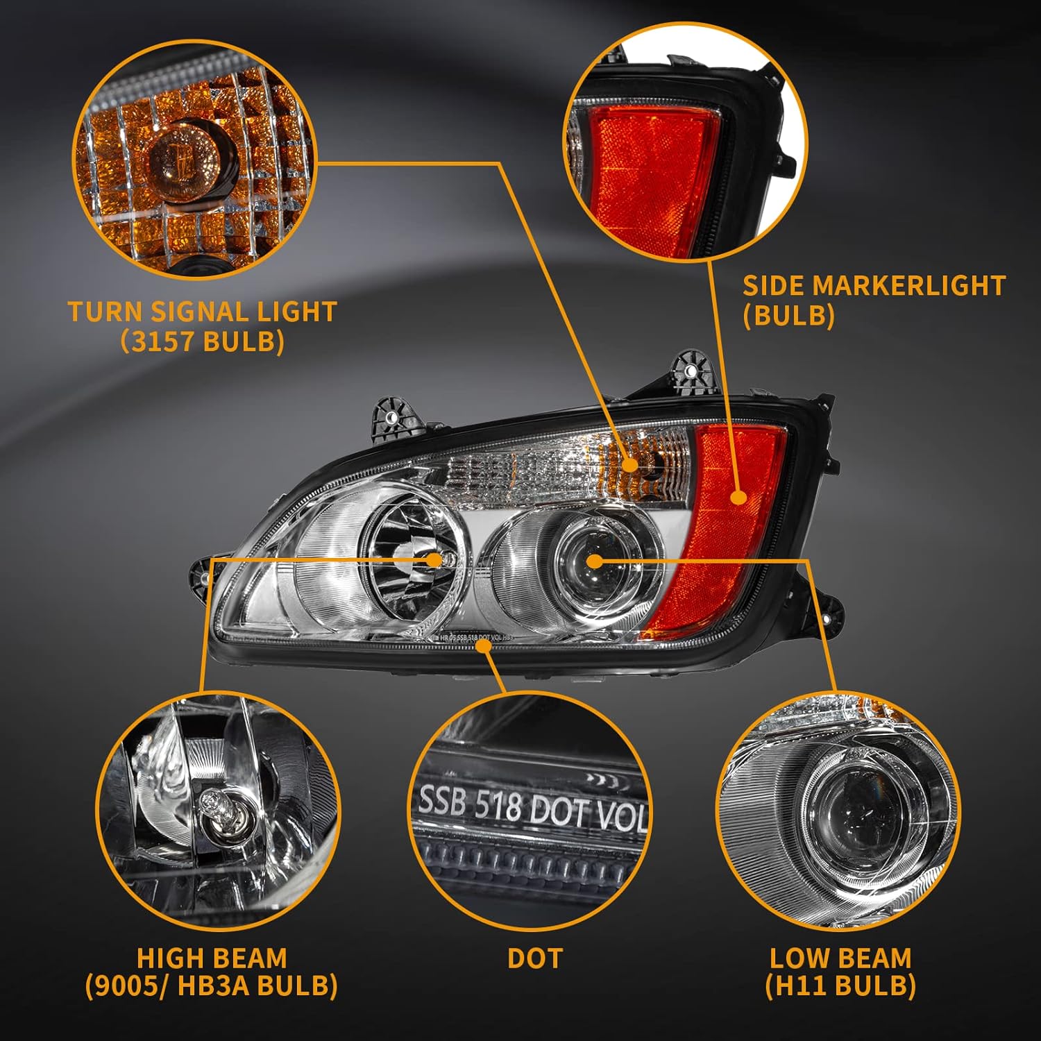 Pair Headlights Assembly Fit for Kenworth T170 T270 T300 T370 T400 T440 T470 T600 T660 T700 2008-2018 Truck Headlamps Included All Bulbs Left Driver & Right Passenger Side