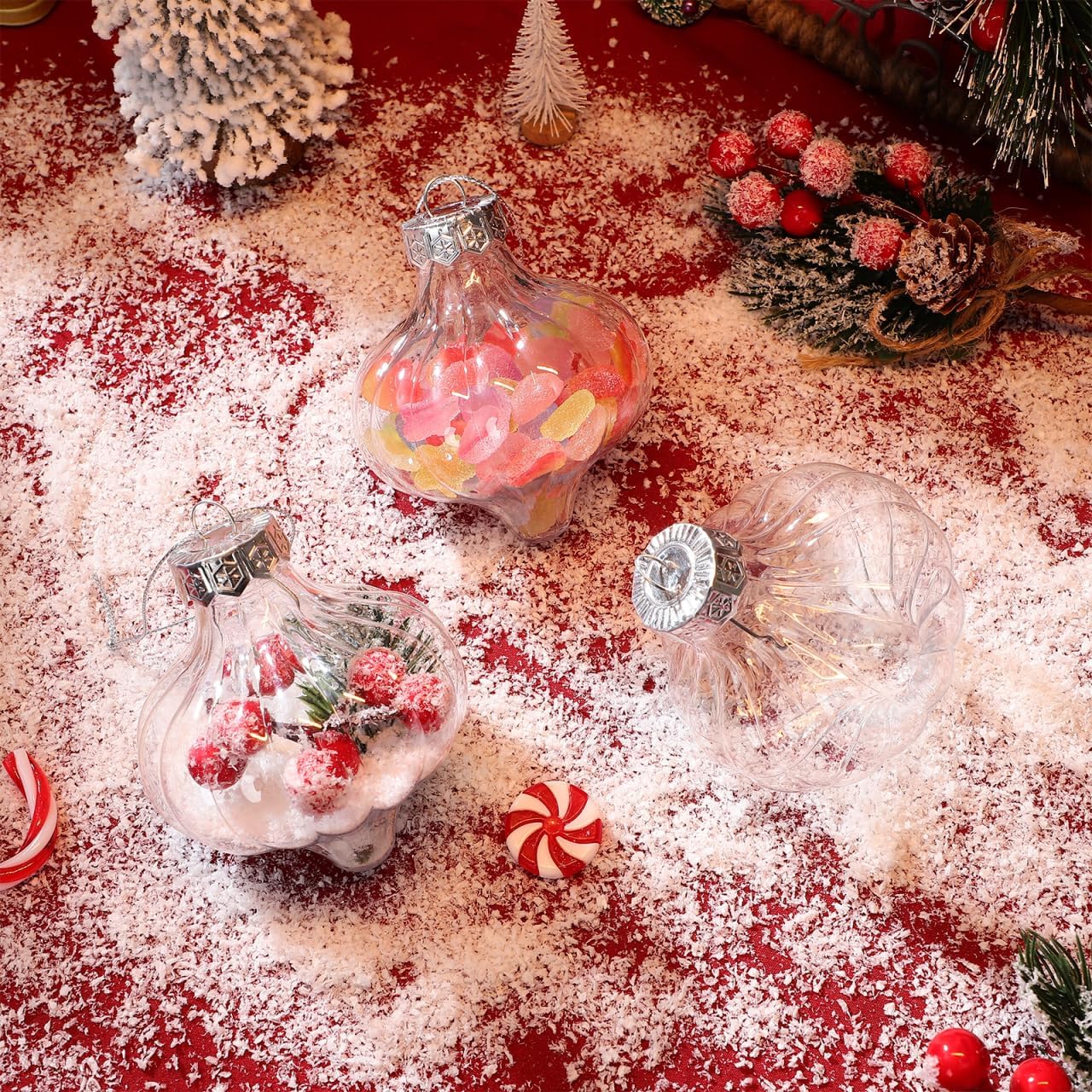 Garneck 8pcs Clear Plastic Christmas Balls: 4.3Inch Fillable Light Bulb Bottle Ornaments for Xmas Tree Hanging Empty Booze Balls with Screw Off Cap for DIY Craft, Holiday Party Home Decoration
