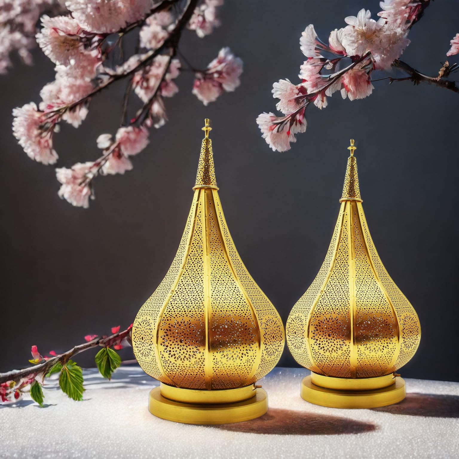 Lot de 2 lanternes orientales pour Le Jardin Ezana dorées