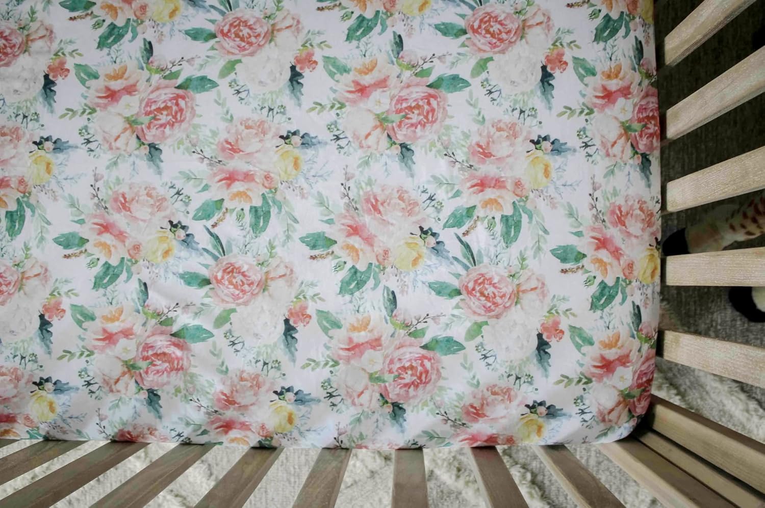 NODNAL CO. 3 Fitted Crib Sheets Set - Peonies & Roses for Baby Girl - 100% Oeko-TEX Cotton Girl Nursery Bedding - Pink Floral Boho Eucalyptus Flowers Set Toddler Mattress 28”x52”x9” Sheet