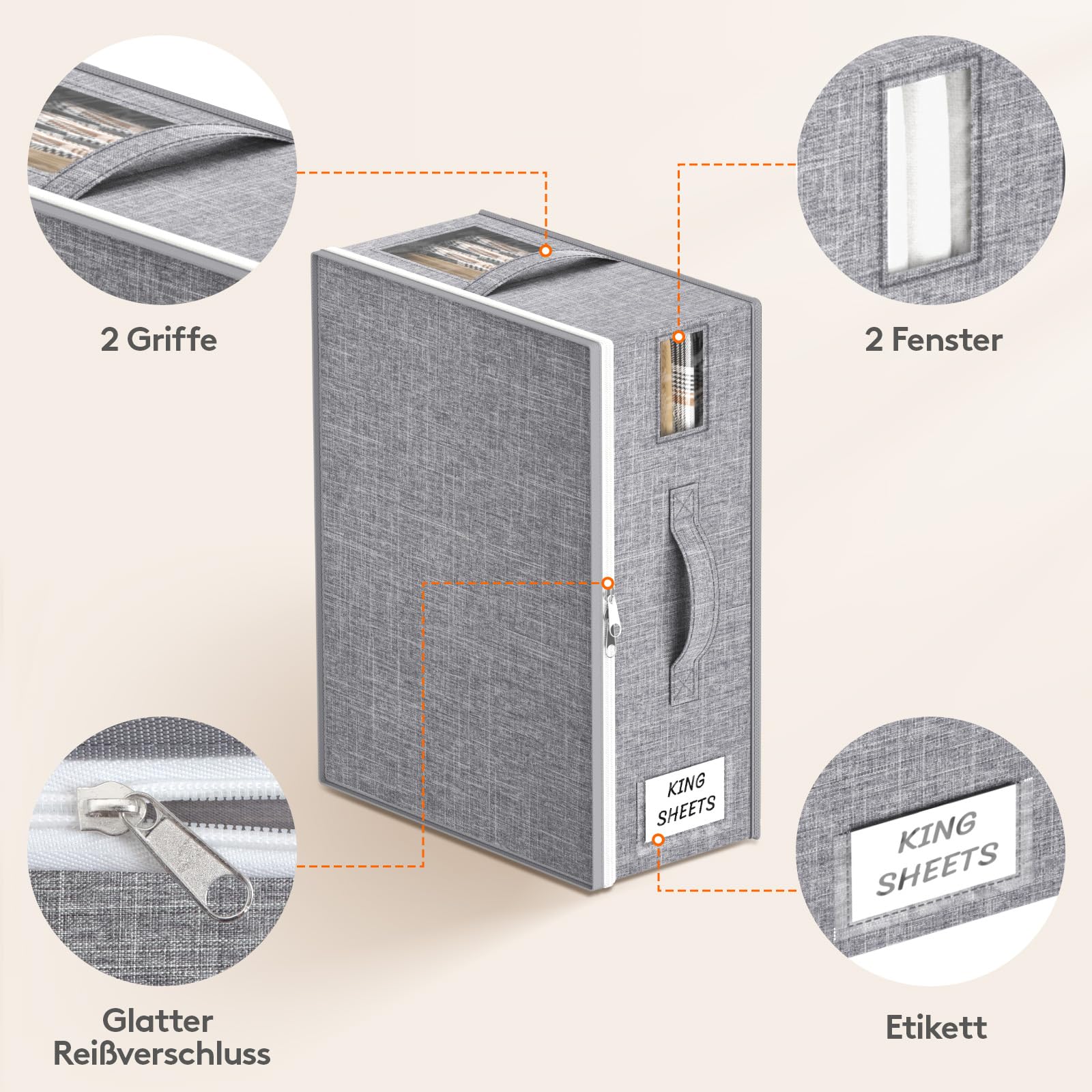 Lifewit 6 Stück Faltbare Aufbewahrungstasche für Bettwäsche, Aufbewahrungsbox mit 2 Sichtfenstern und 1 Etikett, Organizer für Bettbezüge, Decken, 40 × 30 × 15 cm