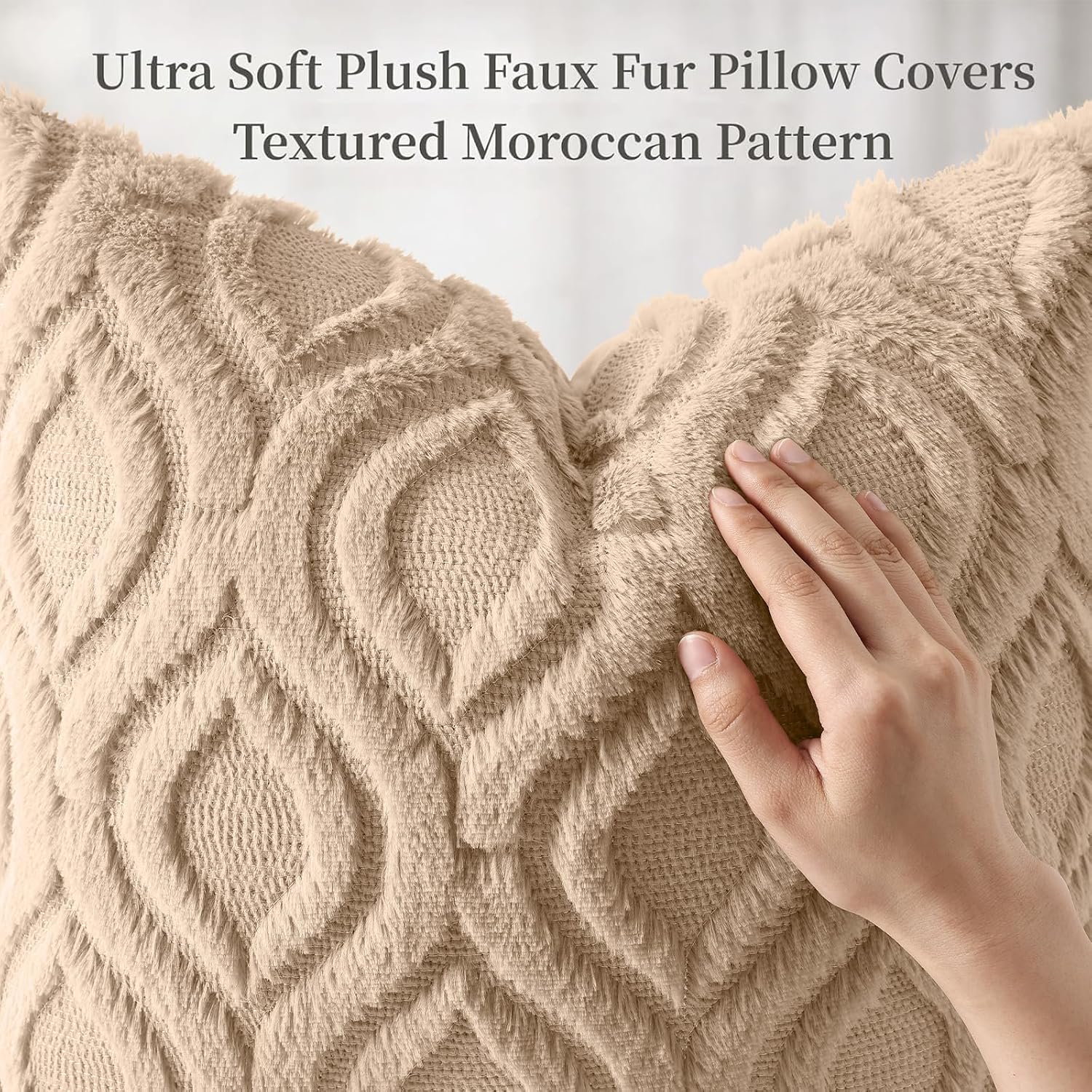 decorUhome Throw Pillow Covers 18x18 Inch Set of 2, Soft Plush Faux Wool Light Khaki Solid Couch Pillow Covers, Accent Farmhouse Neutral Square Pillow Cases for Sofa Bed Living Room