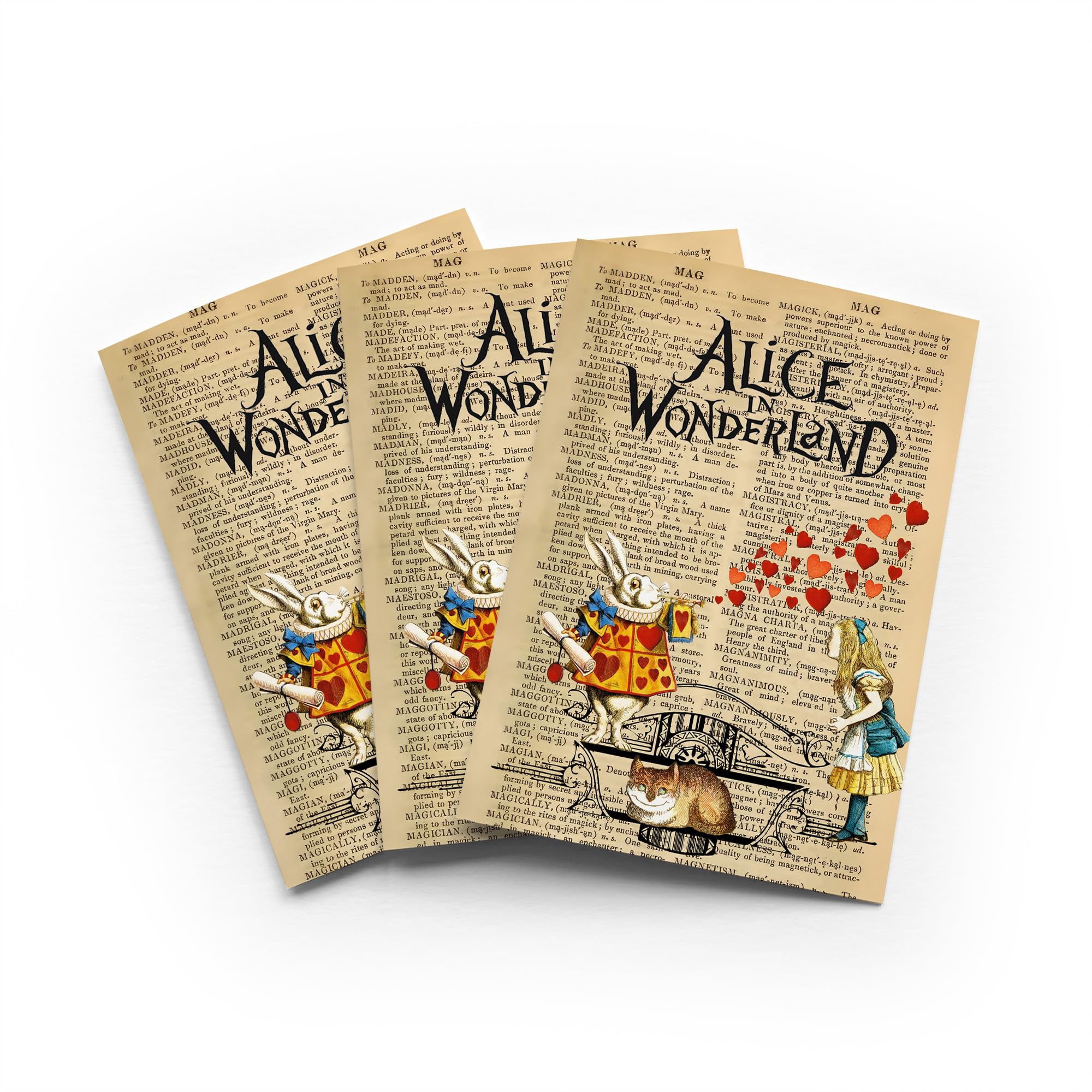 Dictionary Alice Wonderland Collage Greeting Card Surreal Fantasy Any Occasion Set of 3 Blank Inside 5x7 Inch 13x18 cm