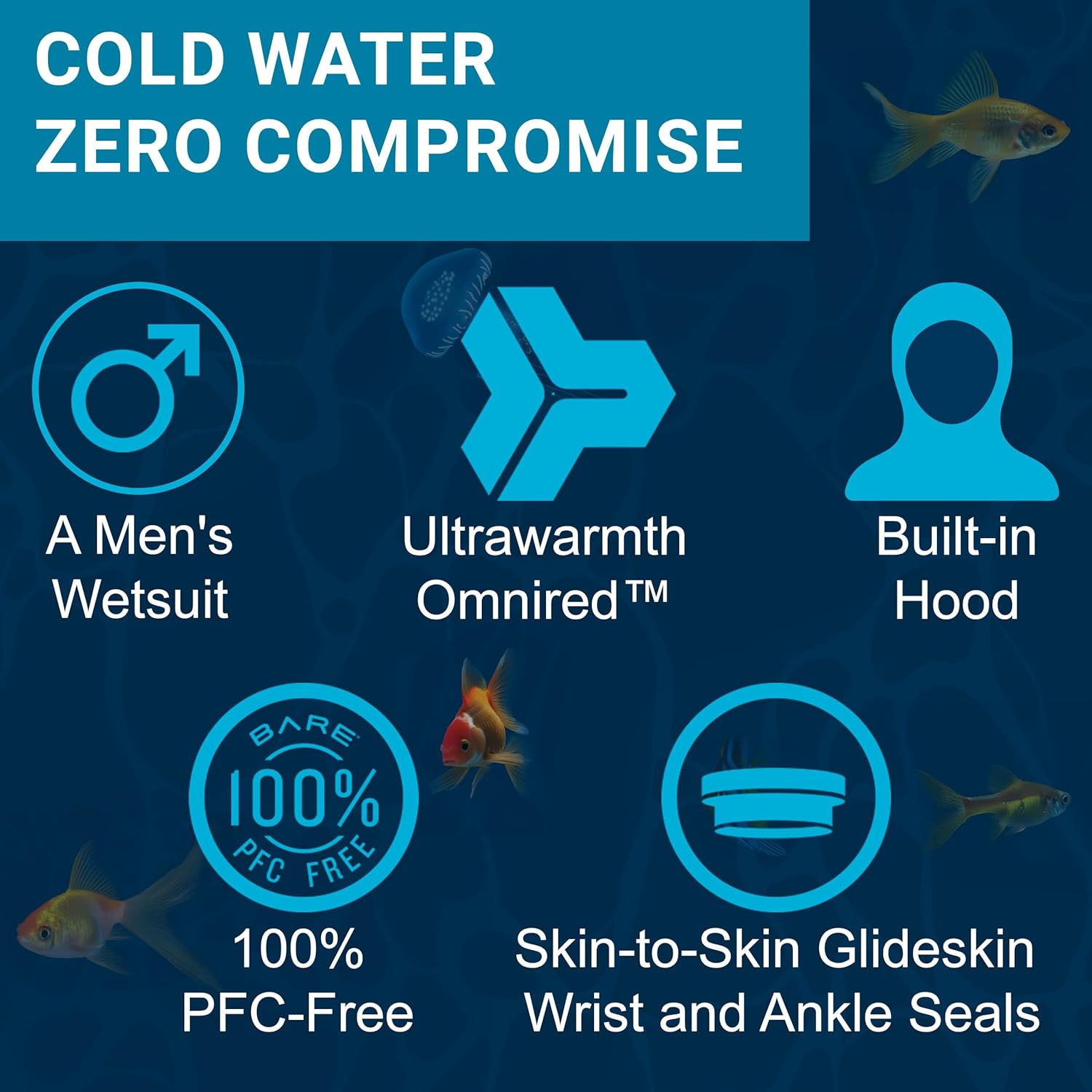 BARE 8/7MM Men's Velocity Ultra Full 2.0 Semi-Dry | Unique Omnired Material Woven into The Torso for Added Warmth | Full Stretch Neoprene | Black, L