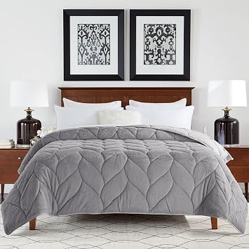 Waverly Cozy Reversible Gray Down Alternative Comforter - Microfiber reversing to a Cozy Plush, Hypoallergenic Down Alternative Fill, Machine Washable - Color Gray | Size Twin