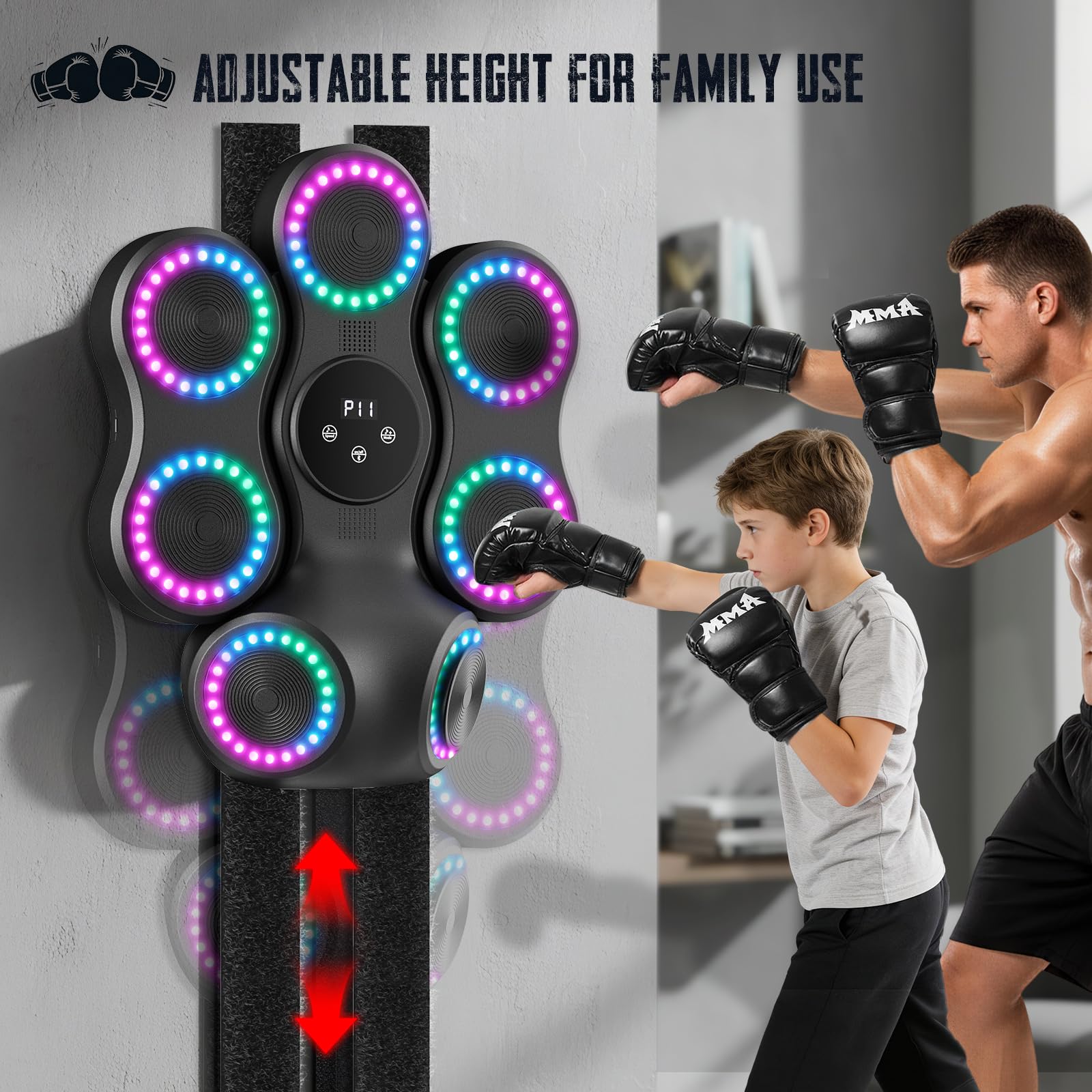 Macchina da Boxe Musicale Da Parete Attrezzature di Allenamento Intelligente con Bluetooth, 9 Velocità & Mode, Tappetino di Reazione con Guanti per Ragazzi & Bambini, Regalo Sportivo Palestra