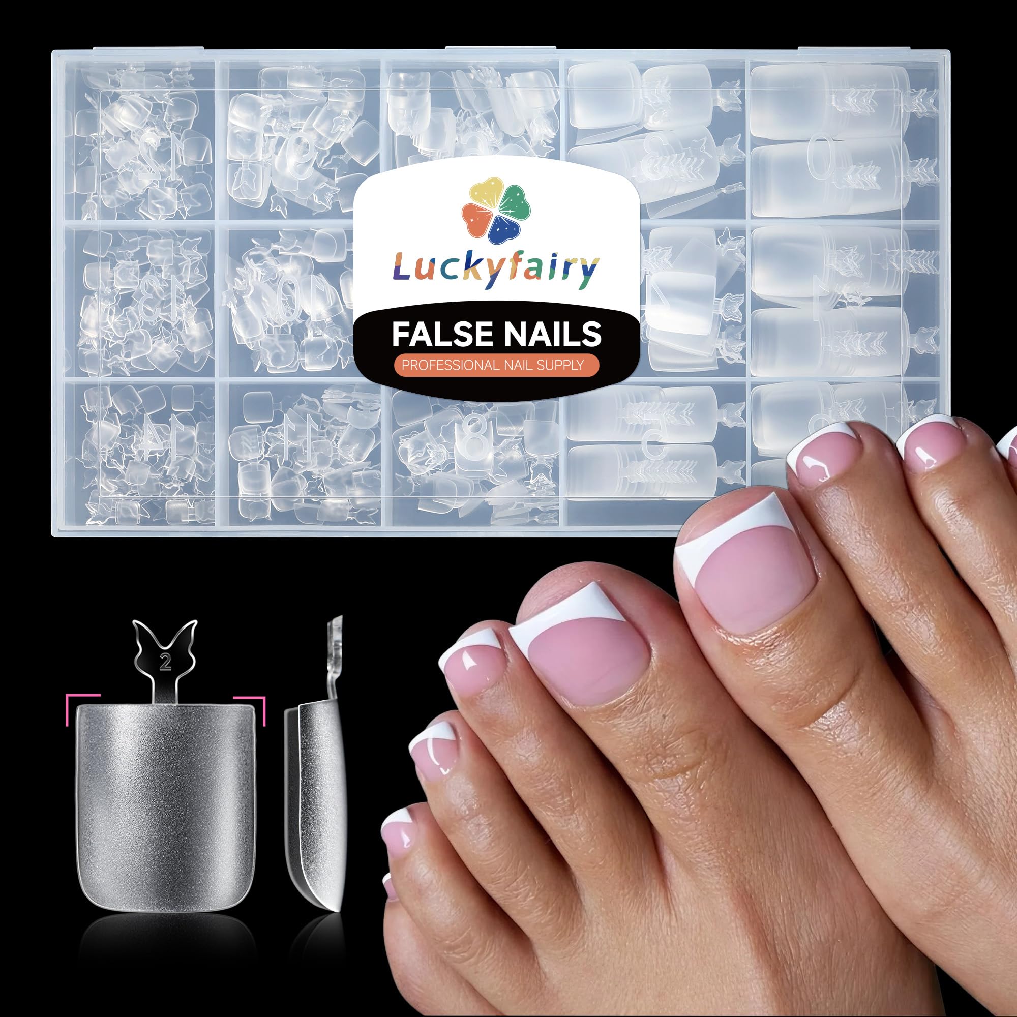 Square Toe Nail Press Ons French Style Toe Tips 240pcs Clear False Fake Toenails for Faster Toe Nail Extension Kit Home DIY Art Salon 15 Sizes Acrylic