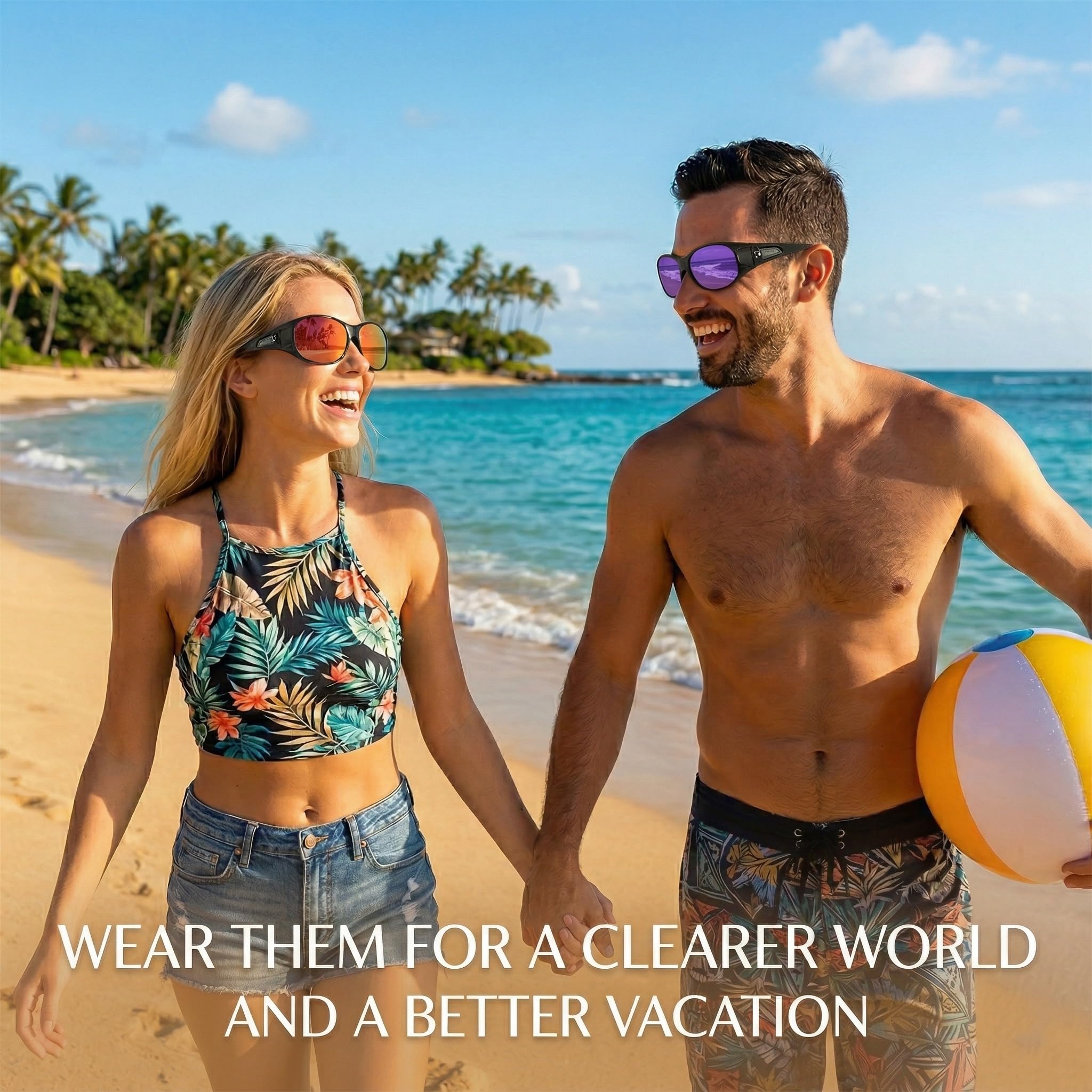 Lentes de sol polarizados que se ajustan sobre envolventes, evitan daños oculares por los rayos ultravioleta, antirreflejos, peso ligero, 100% protección UV para hombres y mujeres, espejo
