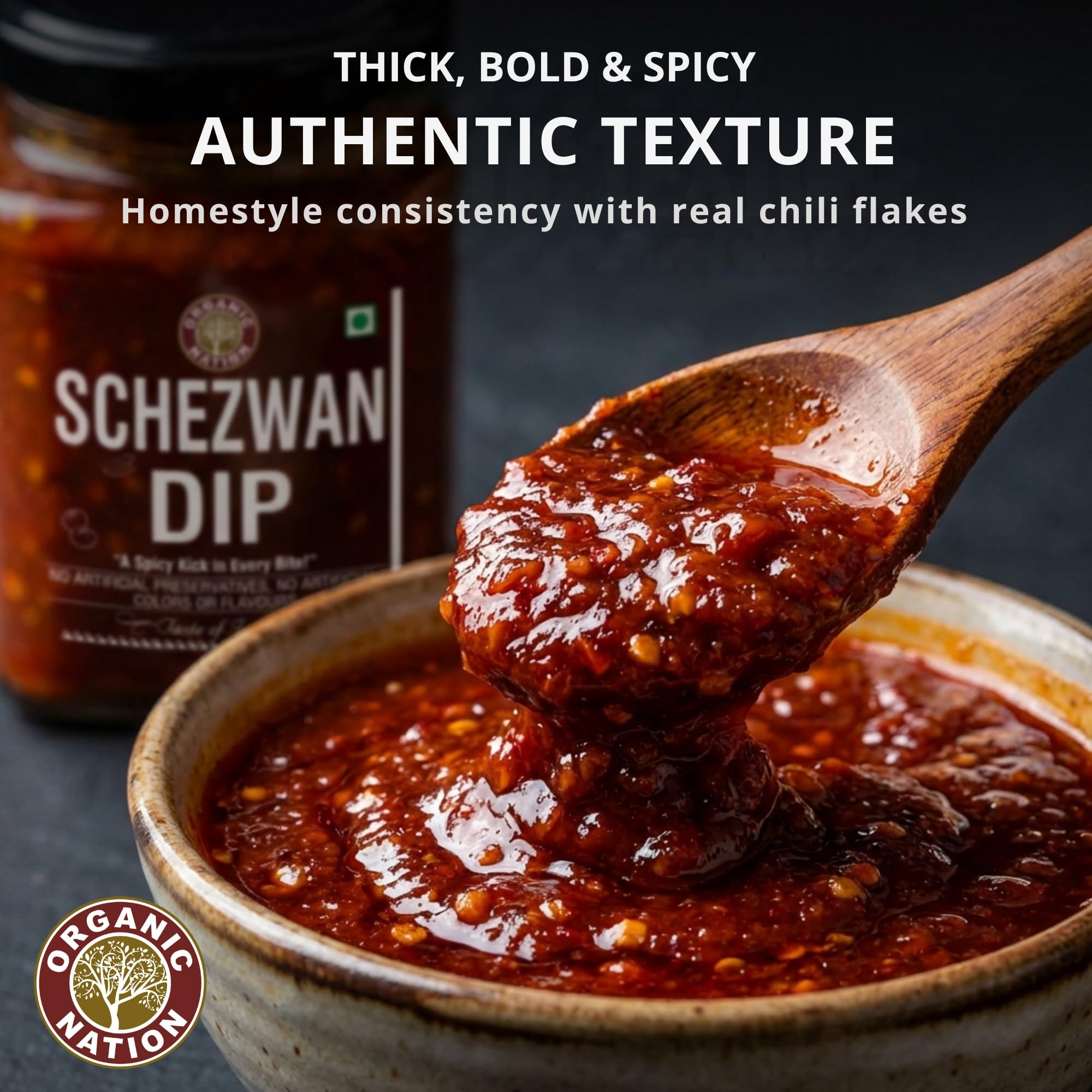ORGANIC NATION Schezwan Chutney Dip, Schezwan Sauce for Versatile Cooking - Perfect Sauces & Spreads for Snacks and Meals, Homestyle Made with Red Chillies, Garlic & Aromatic Spices, 260g, Vibrant Red 2