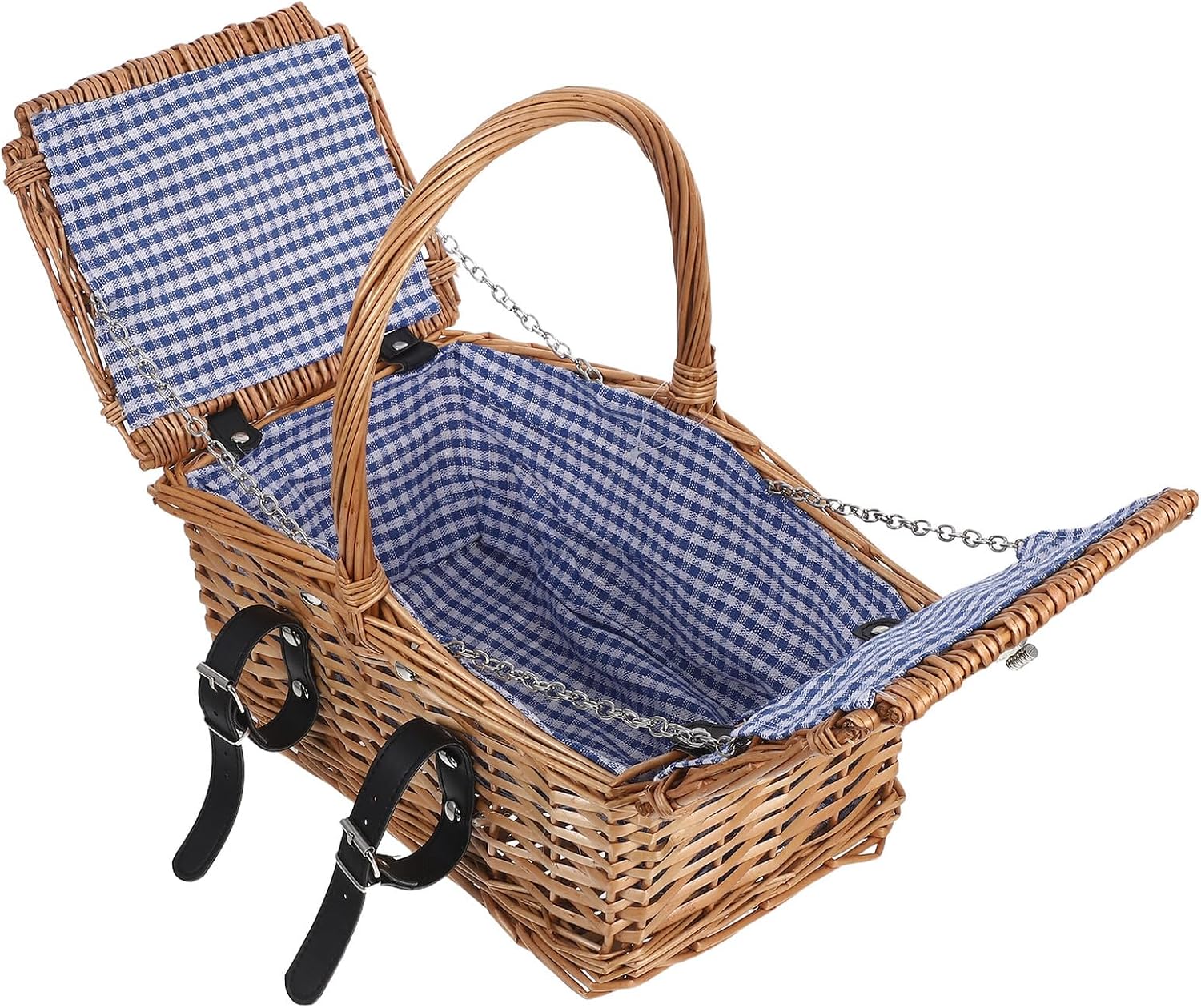 Handwoven Willow Picnic Basket with Lid and Handles, Small Wicker Rattan Hamper for Outdoor Picnic, Gardening, Wedding Flower Storage, Rustic Lined Food Basket