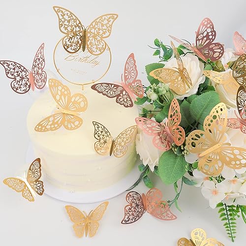Miniatura 2 de 72 Pcs Butterfly Wall Decor, 3 Styles 3 Sizes 3D Butterfly, Gold and Rose Gold Butterfly, Wedding Decorations, Birthday Party Decorations, Girls Oro