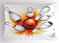 Vista 1 de Bolos decoraciones de fiesta funda de almohada por Ambesonne, bola roja con difusión Skittles vibrantes abstracta vibrante Arte, decorativo impreso