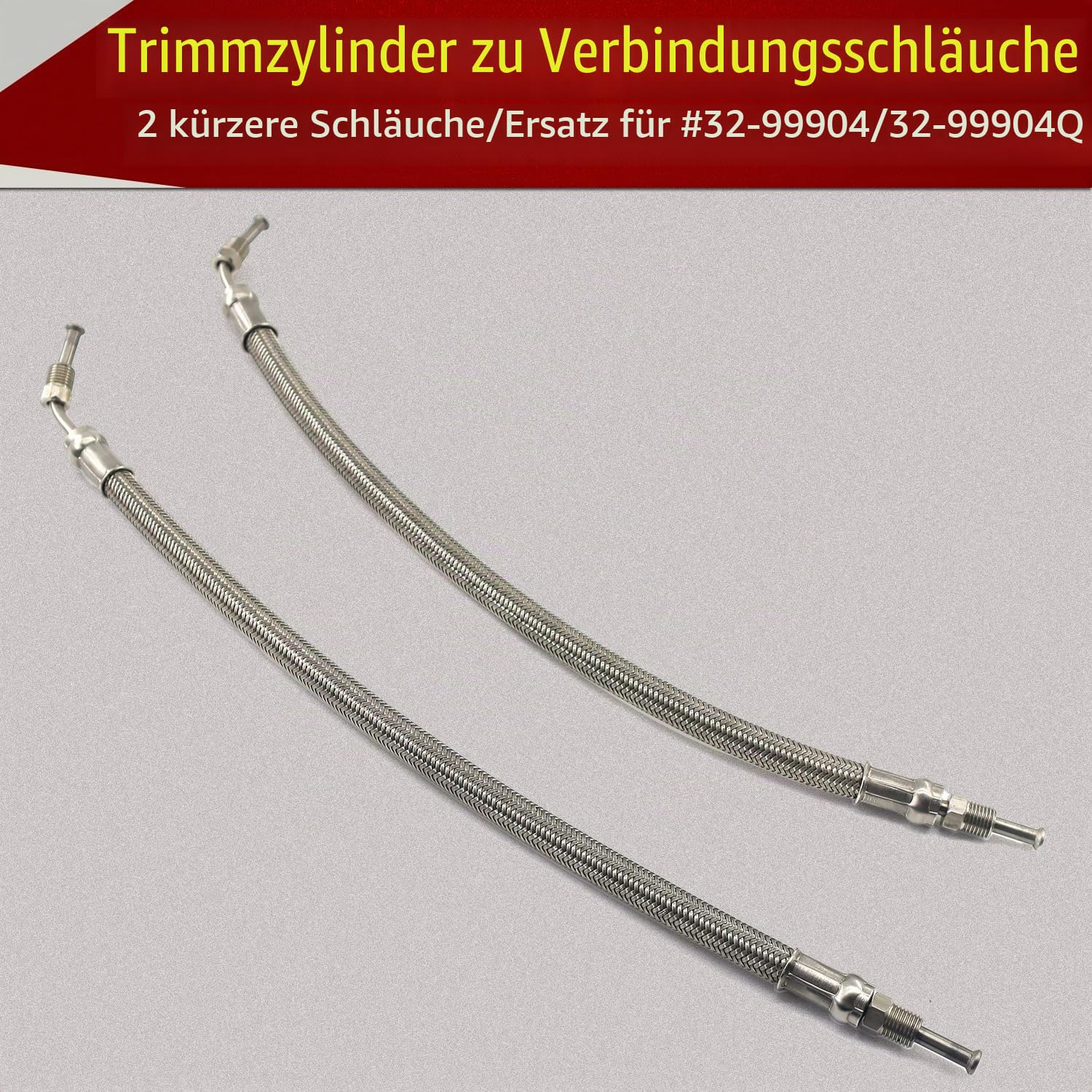 Hydraulischer Zylinderschlauch-Set für Mercruiser Alpha One & Bravo 1 2 3 X, 9B-104 & 9B-121 Zierzylinder, Ersetzt # 32-99904Q 32-864589 32-864588, Edelstahl, 15 Zoll, Silberfarben, 1 Stück