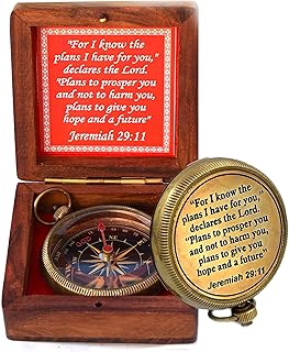 for I Know The Plans I Have for You Engraved Compass with Wooden Box,Jeremiah 29 11,Christian Gifts for Men, Catholic Gifts,Baptism Gifts ,Gift Compass,Graduation Gifts for Women Mens Boy Girls-Gifts