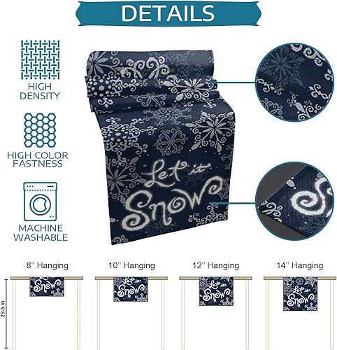 Miniatura 7 de Camino de mesa de Navidad, bufandas, patrón de copo de nieve, caminos de mesa para Navidad, antideslizantes, color azul oscuro, decoración de