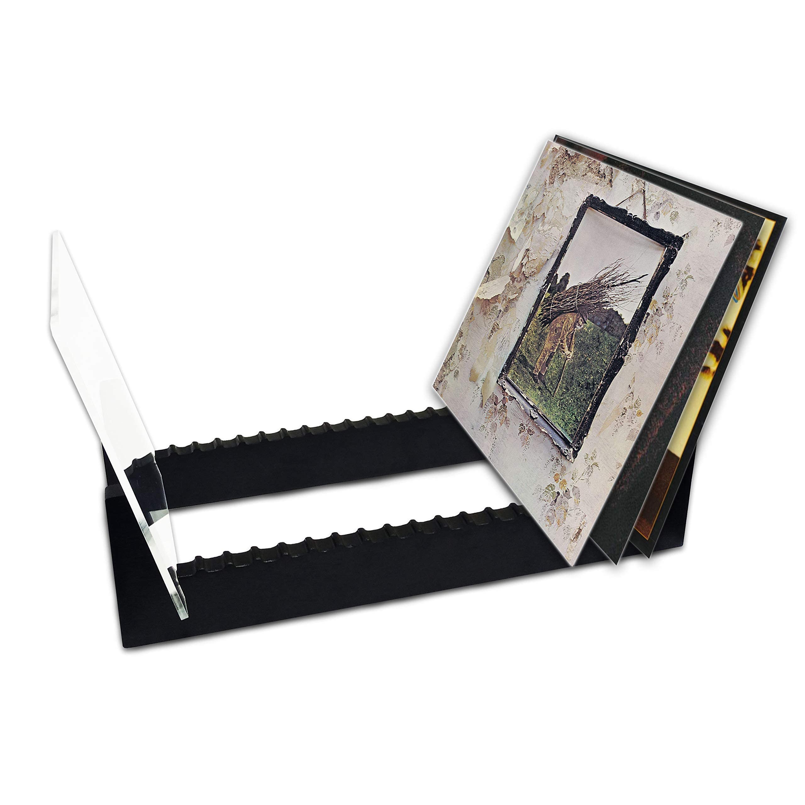 Stojak na płyty winylowe, 17,8 cm, 30 cm, pomieści do 25 i 50 płyt LP, drewniany stojak z krystalicznie czystymi akrylowymi końcówkami, uchwyty na płyty winylowe, czarno-sosnowe (czarny, 50