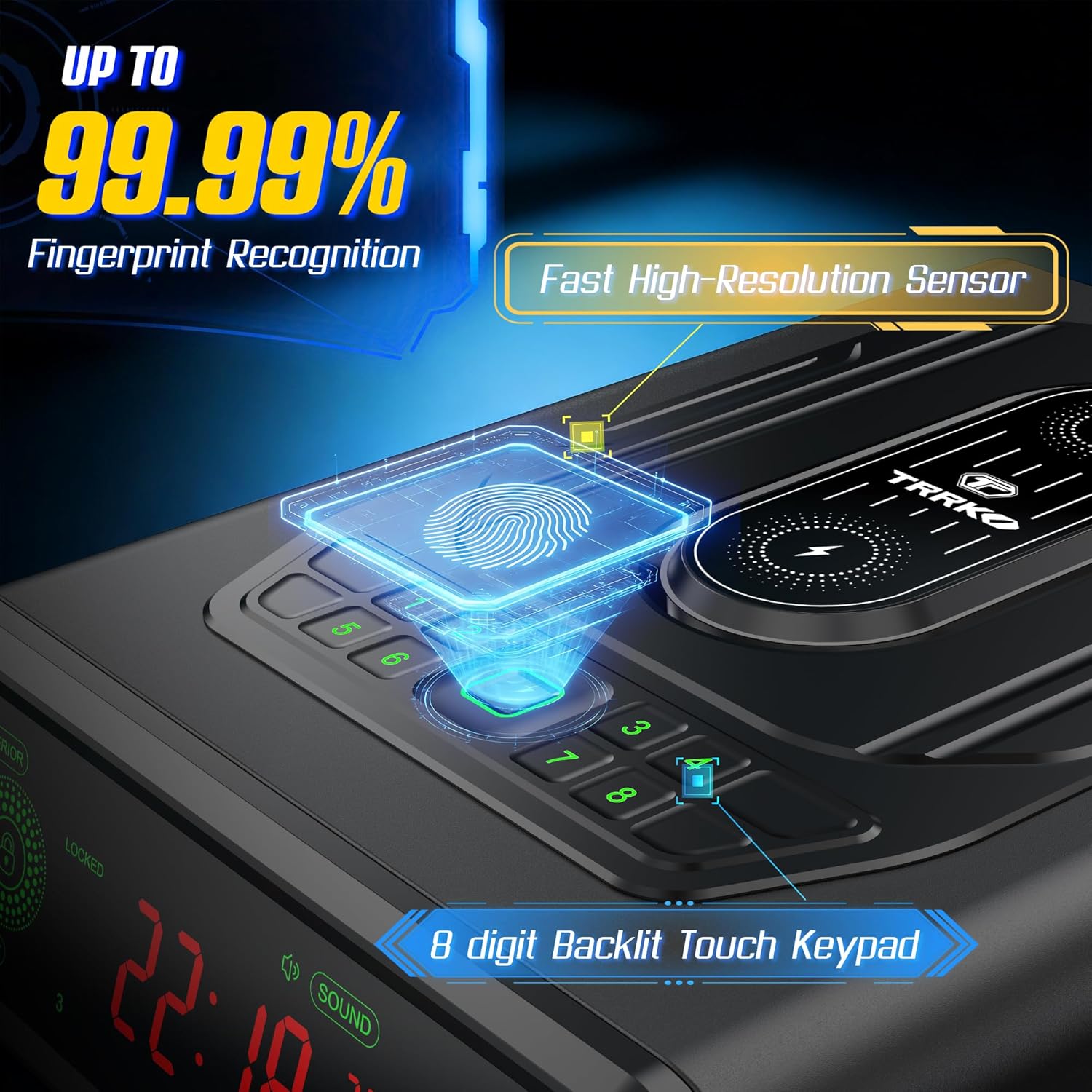 Biometric Gun Safe for Handgun | Auto-Open Quick Access Pistol Safe with Fingerprint & Wireless Charger, Smart LED Display, Handgun Safe for Nightstand/Bedside/Home Defense, Gift for Gun Owners