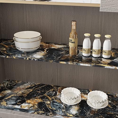Miniatura 4 de CRE8TIVE Papel de contacto de mármol dorado de pizarra brillante, papel tapiz de mármol para encimeras de cocina, impermeable, autoadhesivo,