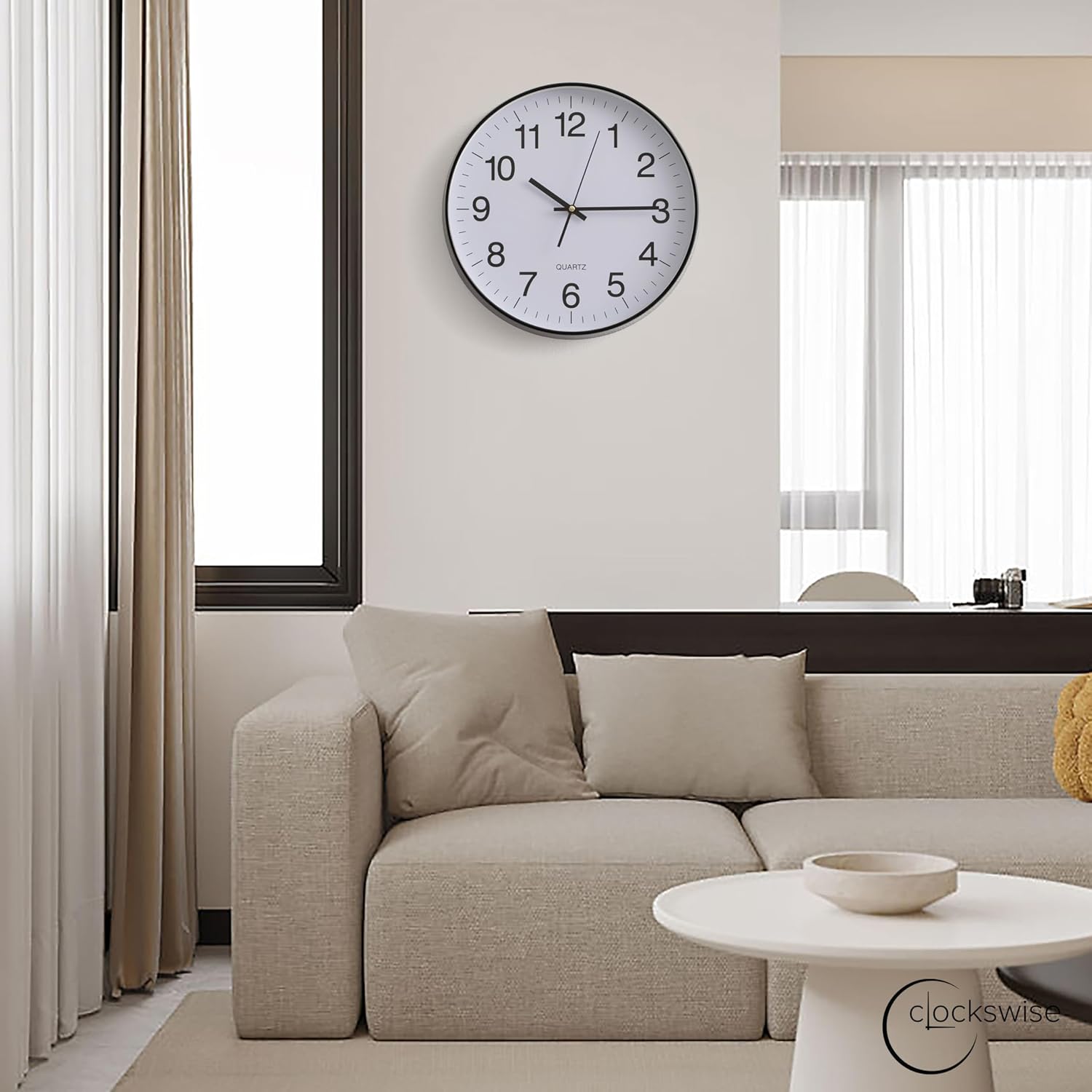 Clockswise Black 14-in Analog Clock Silent, Non-Ticking for Wall Battery-Operated, Perfect for Home Office, Farmhouse Kitchen, Entryways, Dining Rooms and Bedroom Decor, School and Bathroom Clock