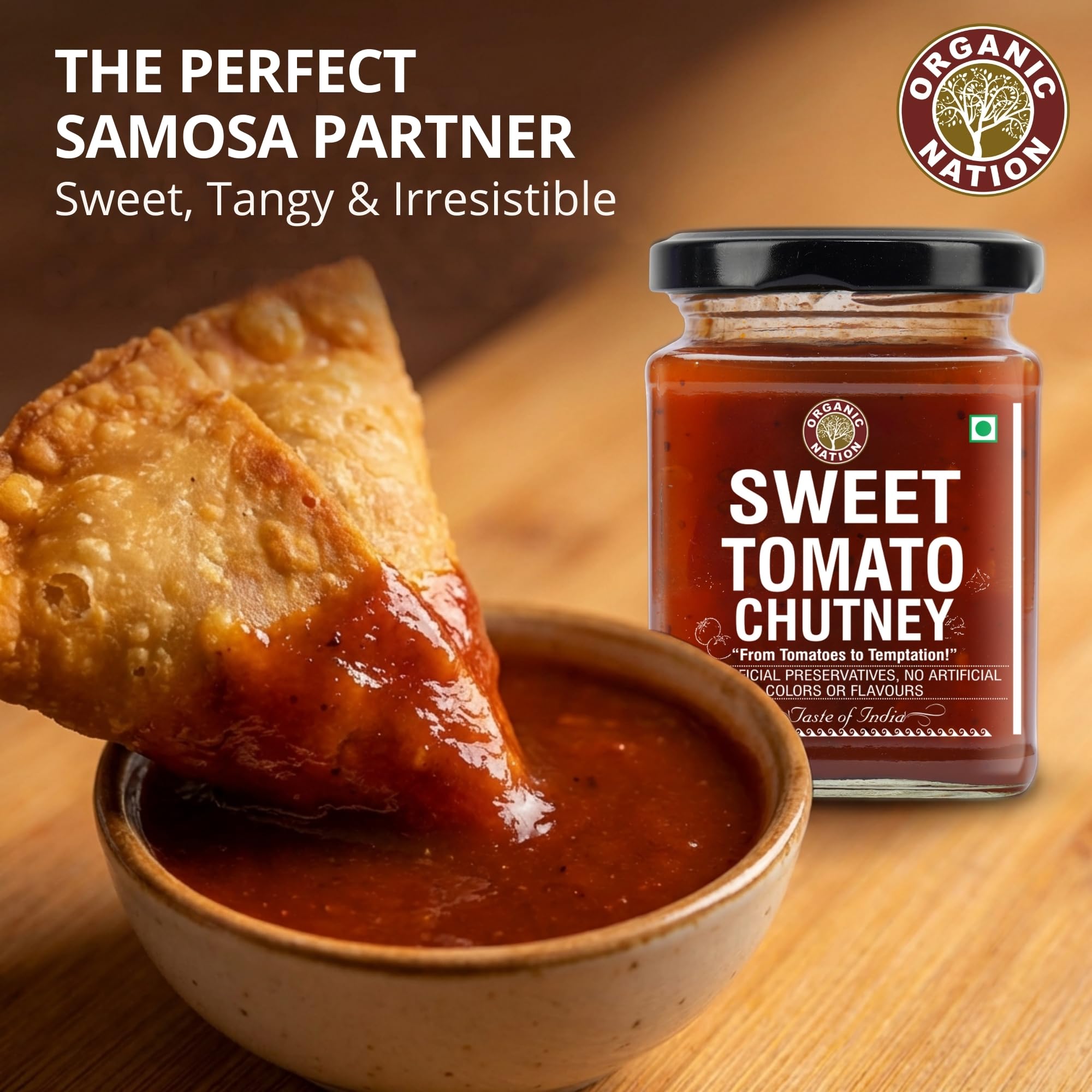 ORGANIC NATION Sweet Tomato Chutney Spicy Ketchup - Perfect Ketchup for Kids, Sweet & Tangy Indian Dip, Natural Ingredients, No Preservatives, Ideal for Snacks, Chaats & Curries, 300g 4