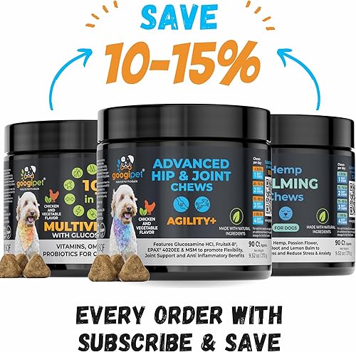 Miniatura 7 de Googipet - Suplemento para cadera y articulaciones para perros, glucosamina para perros, masticables suaves con músculos de labios verdes para