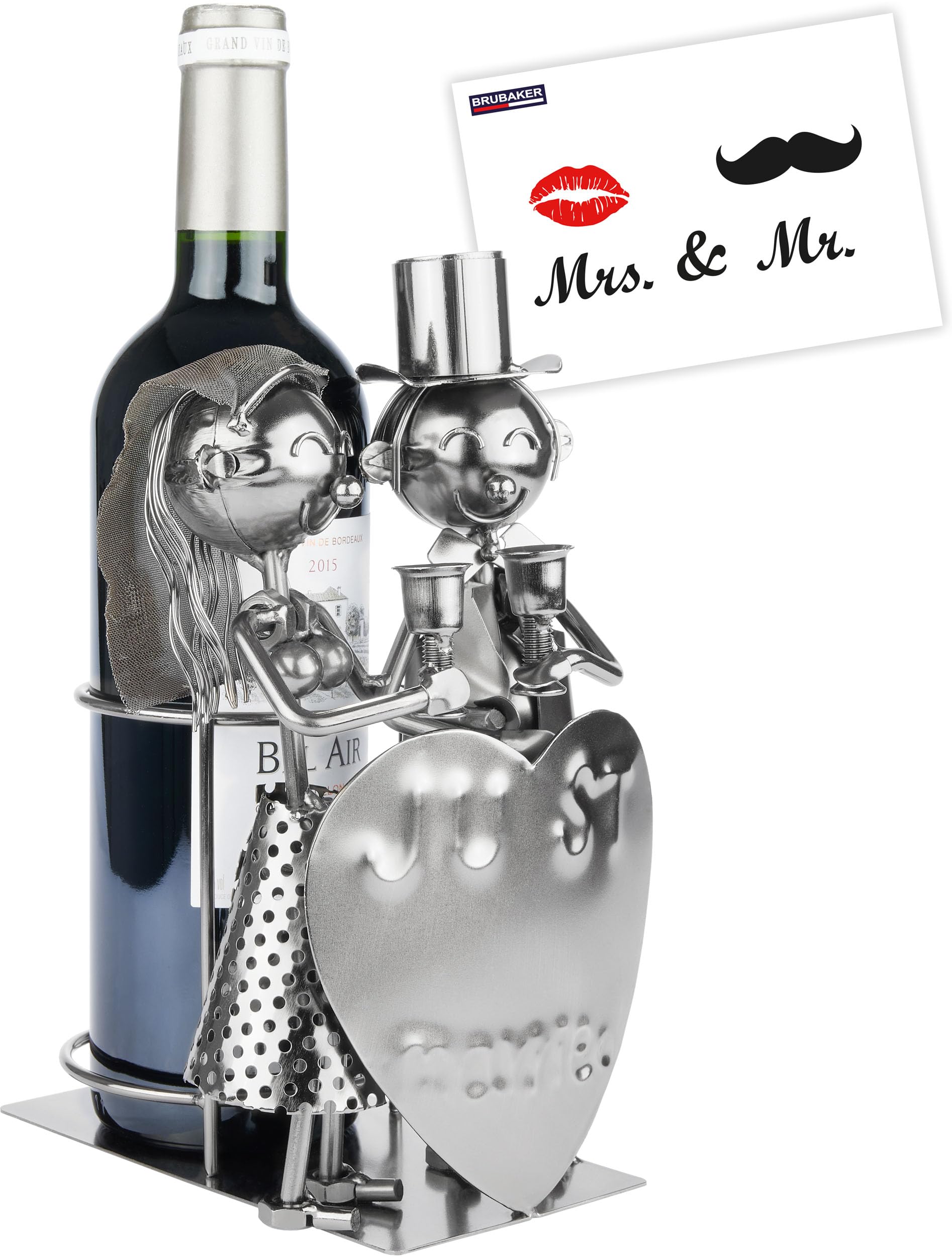 BRUBAKER Weinflaschenhalter Metall - Schwebende Flasche Illusion, Silber Mit Geschenkkarte