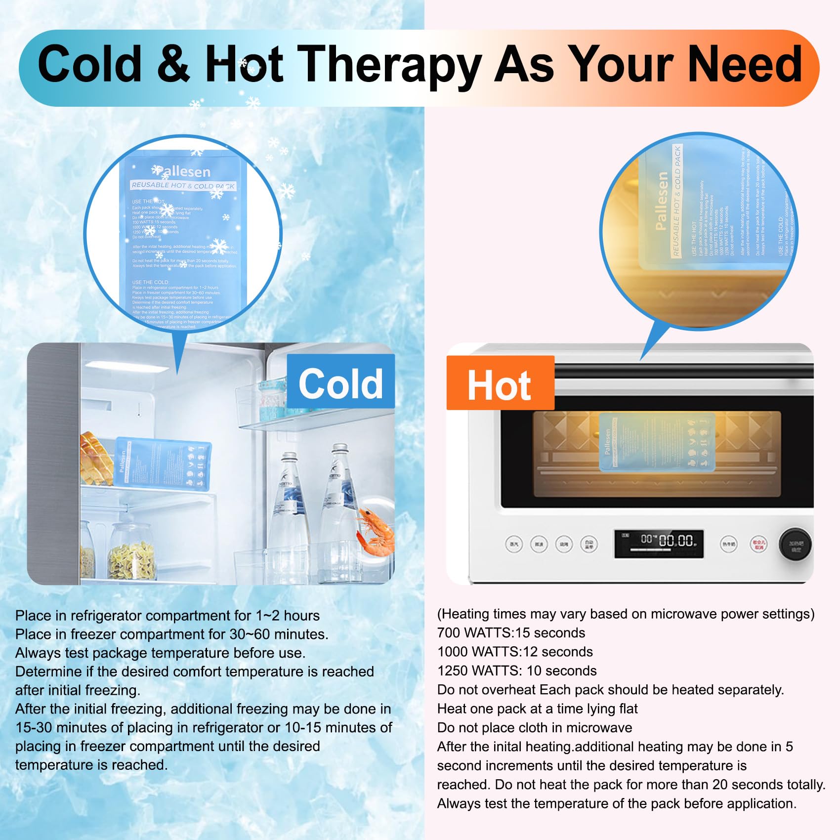 Pallesen Confezione da 2 confezioni di ghiaccio in gel riutilizzabile per caldo e freddo, soluzione terapeutica per infortuni, regolabile e flessibile per ginocchia, schiena, spalle, braccia, gambe -