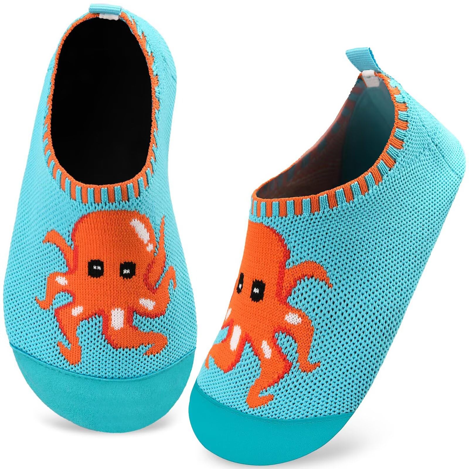 Kyopp Hausschuhe Kinder Junge Mädchen Pantoffeln Atmungsaktive Rutschfest Weich Barfussschuhe für Lauflernschuhe Kleinkinder Schuhe Kindergarten Unisex (Oktopus Hellblau 26/27EU)