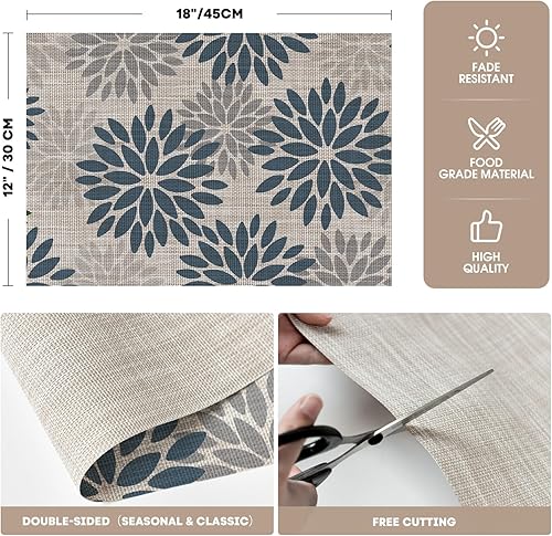 Miniatura 6 de Artoid Mode Juego de 4 manteles individuales de vinilo floral, resistentes al calor, lavables, antideslizantes, de plástico, PVC, para decoración de