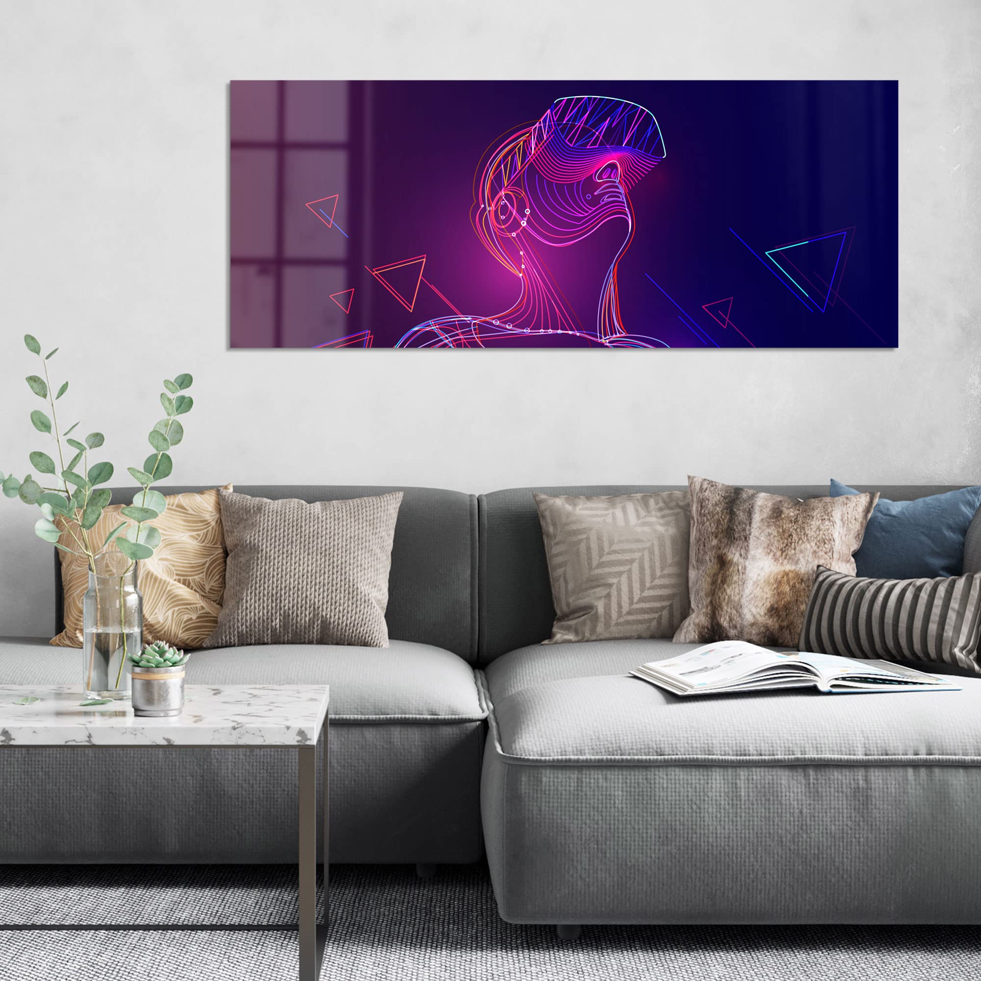 DEQORI Obraz na szkle z prawdziwego szkła | motyw "Człowiek z okularami VR" | poziomo jednoczęściowy 150 x 60 cm | piękna dekoracja | obraz ścienny do salonu, sypialni, korytarza i kuchni | nowoczesna dekoracja ścienna