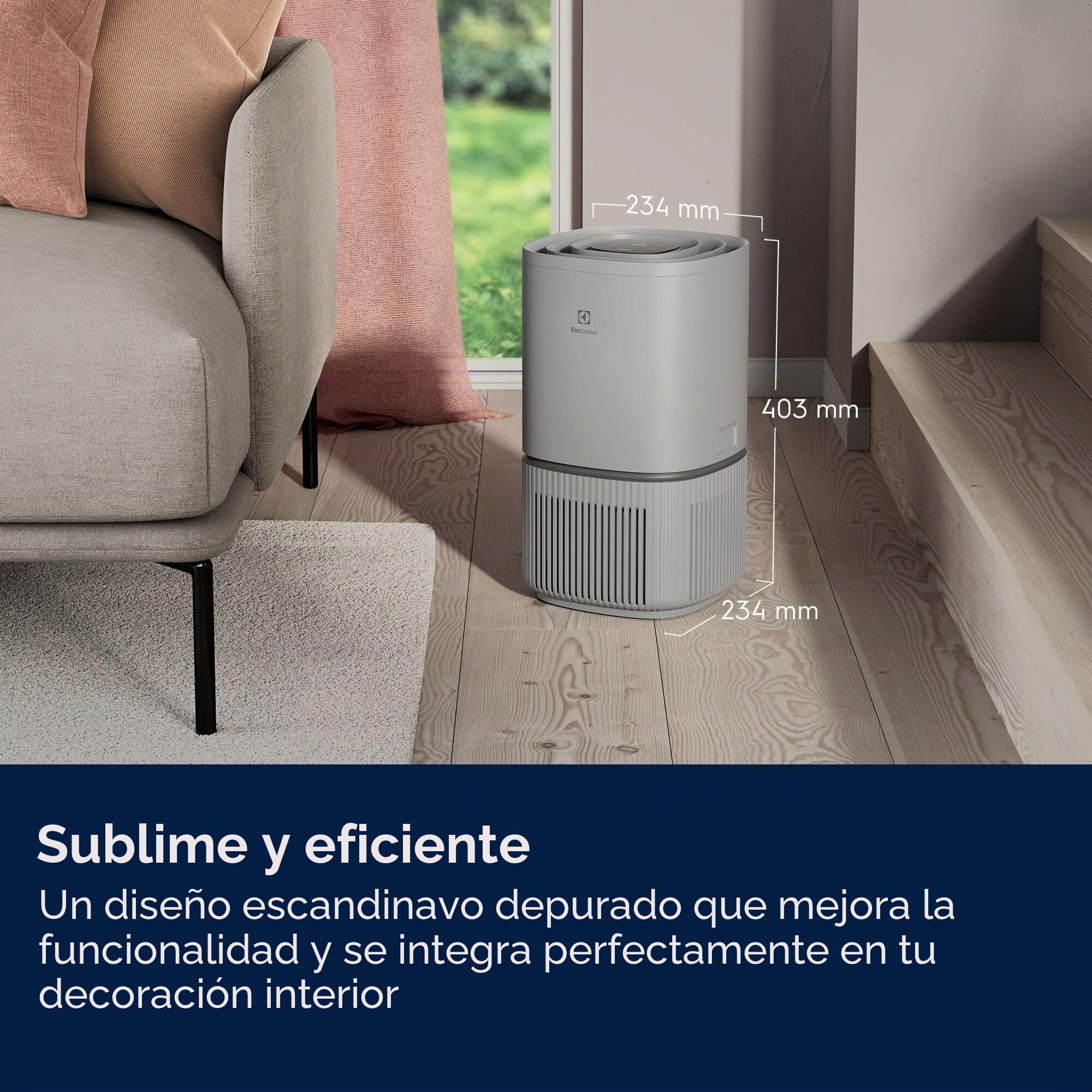 Electrolux Pure 300, Purificador de aire, Filtración multicapa, Sistema AirSurround, Circulación de aire 360°, Modo nocturno 20dB(A), EPO30311UG, Gris